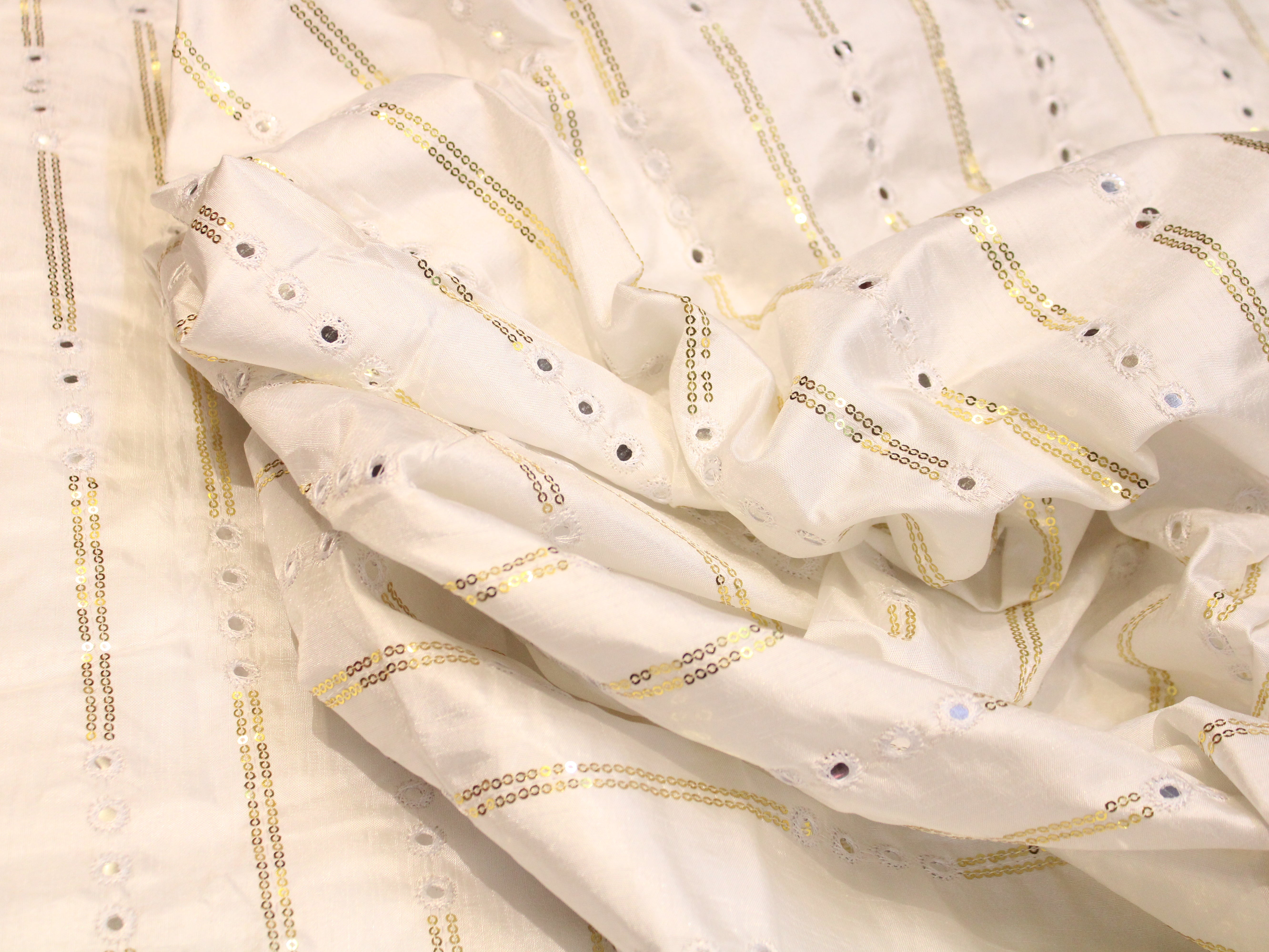 Dupion Paper Mirror Work Fabric with Golden Sequin