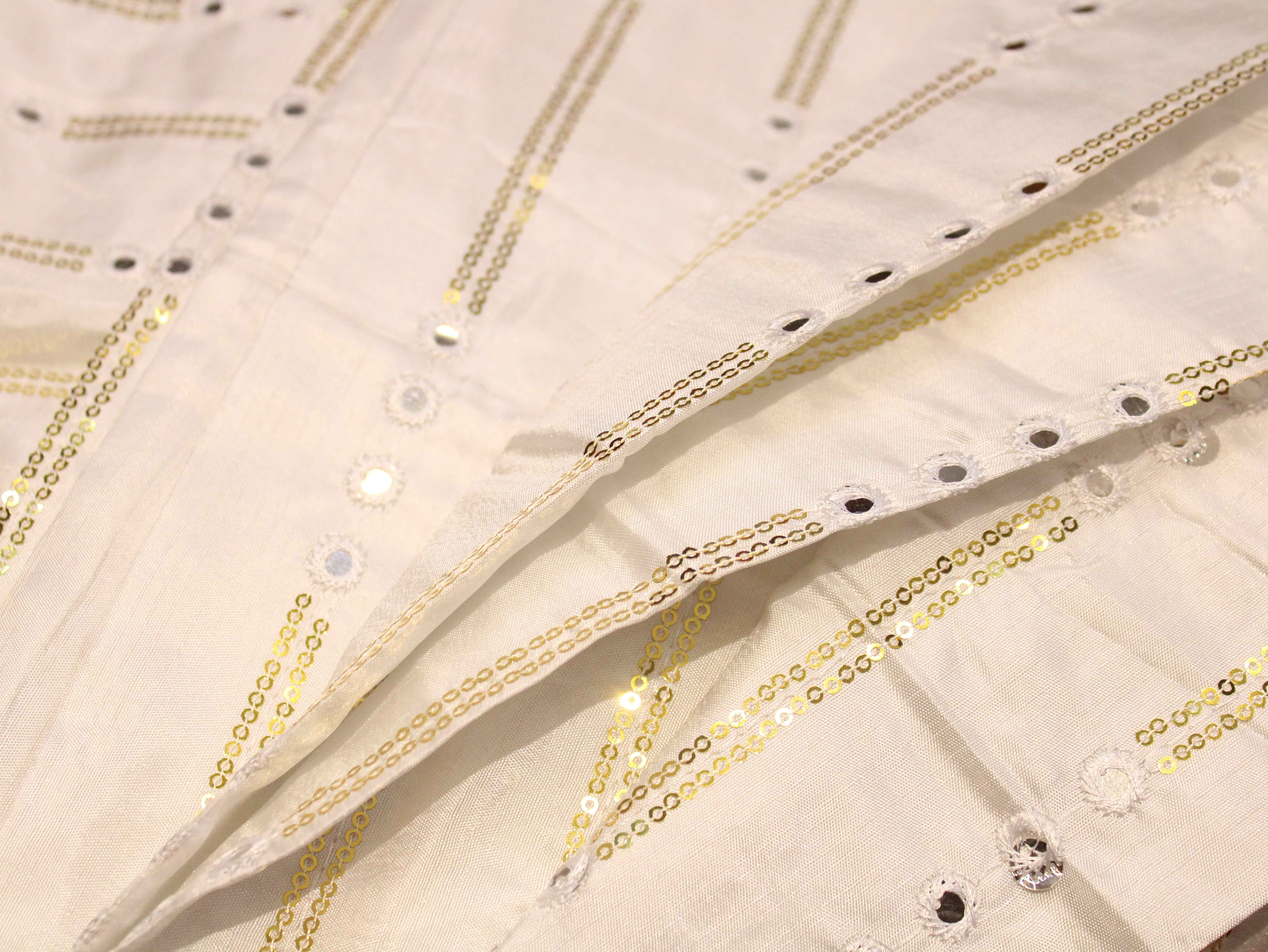 Dupion Paper Mirror Work Fabric with Golden Sequin