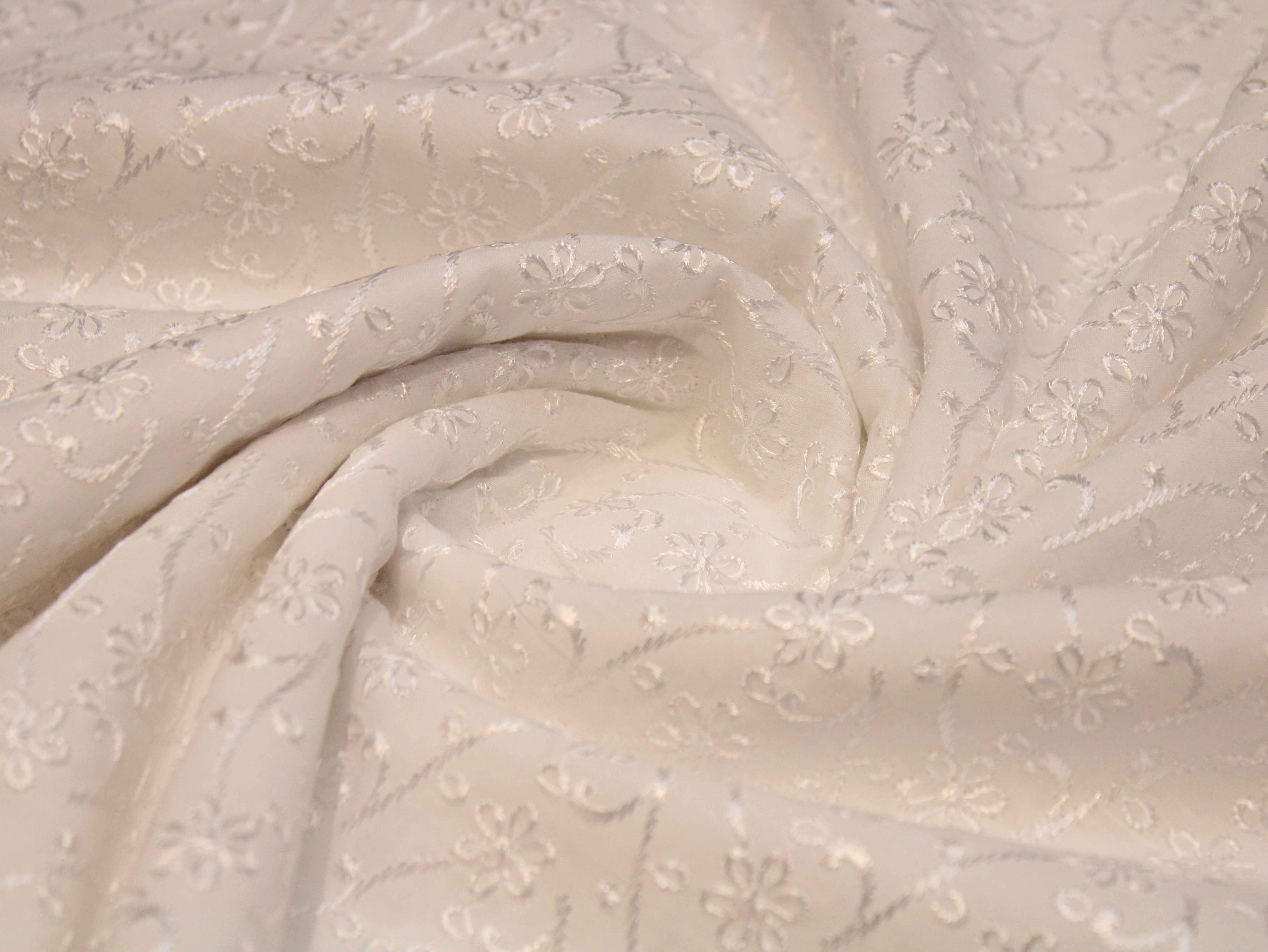Premium Cotton Embroidery Fabric - White