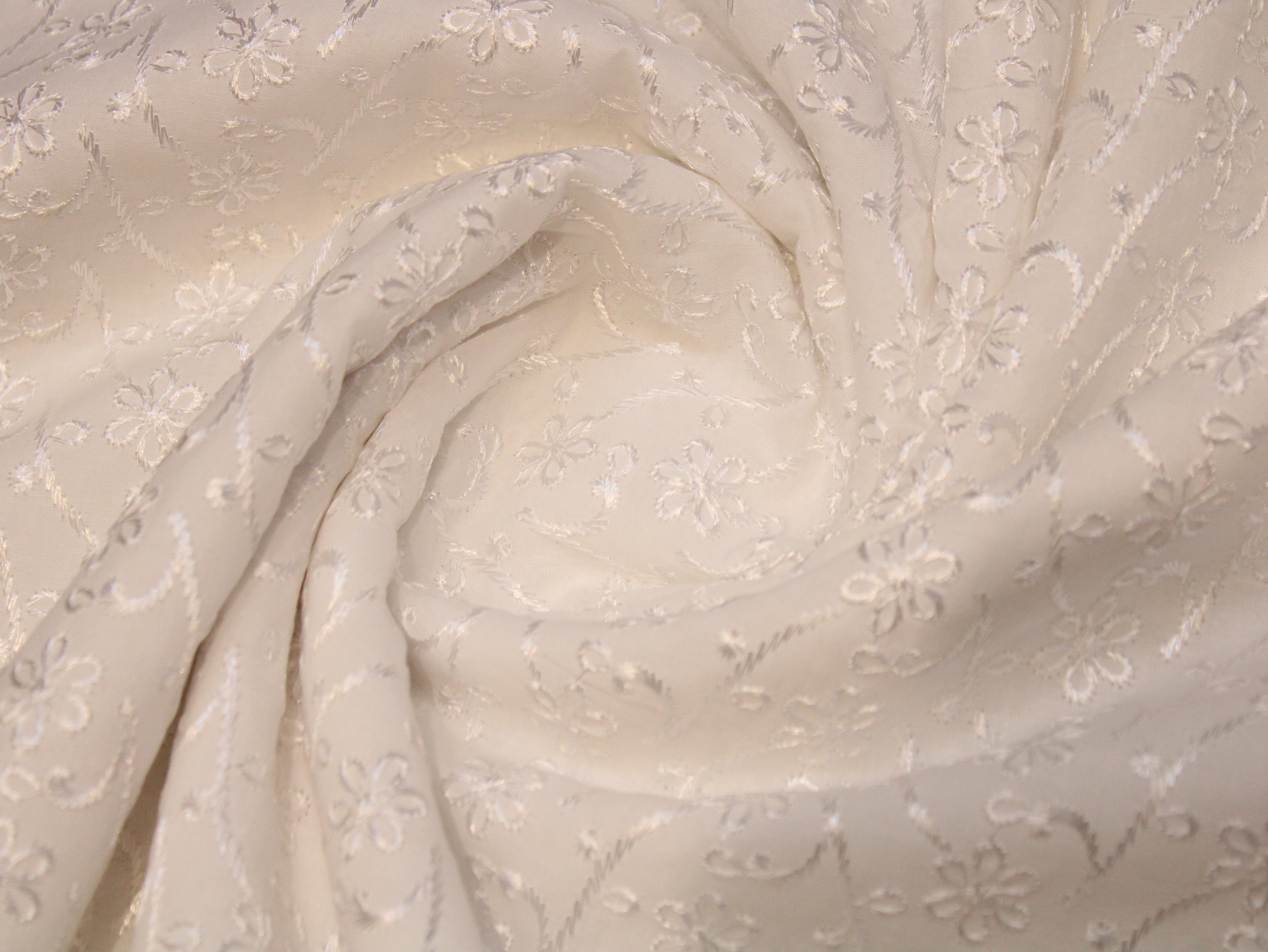 Premium Cotton Embroidery Fabric - White