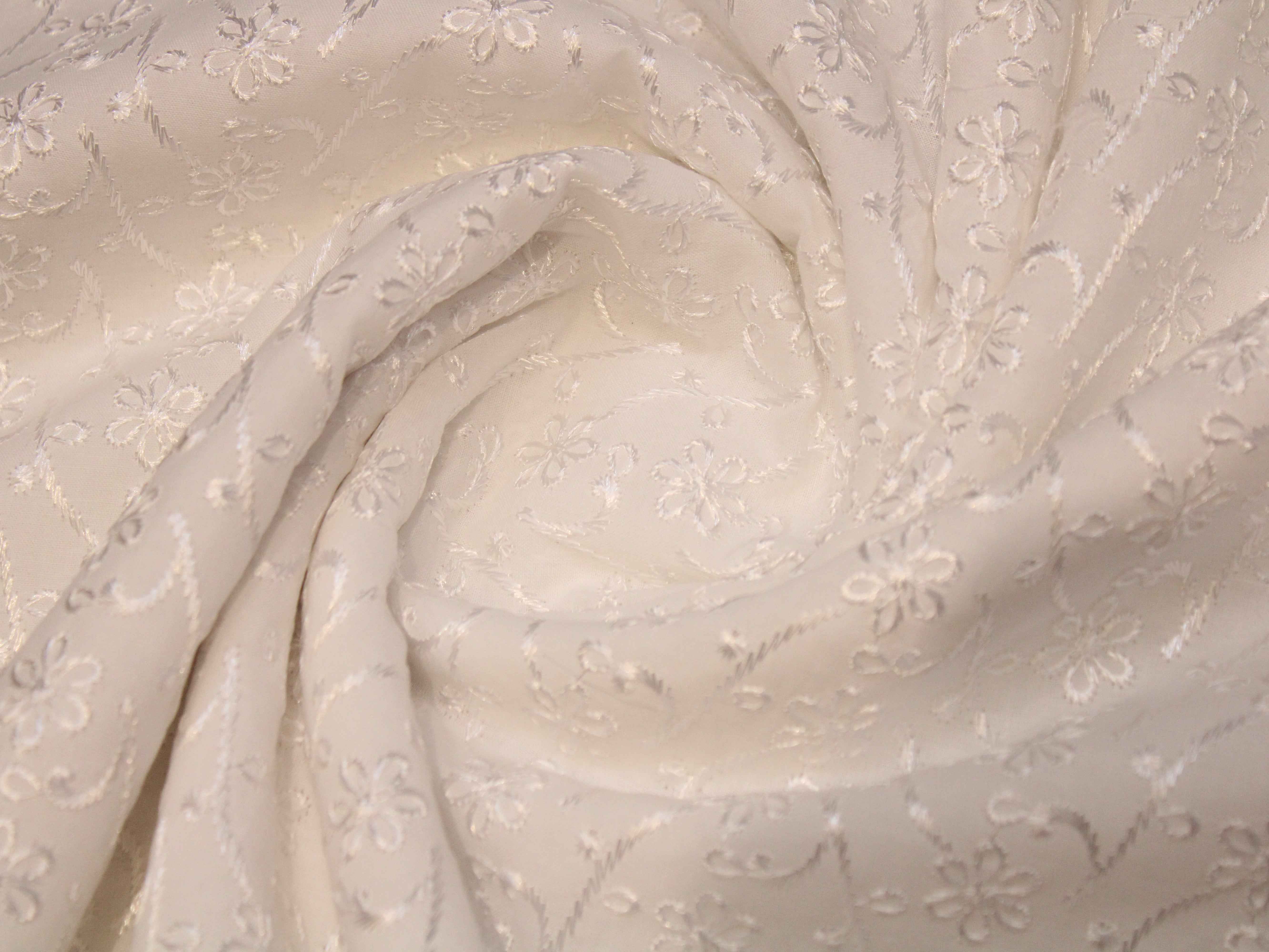 Premium Cotton Embroidery Fabric - White