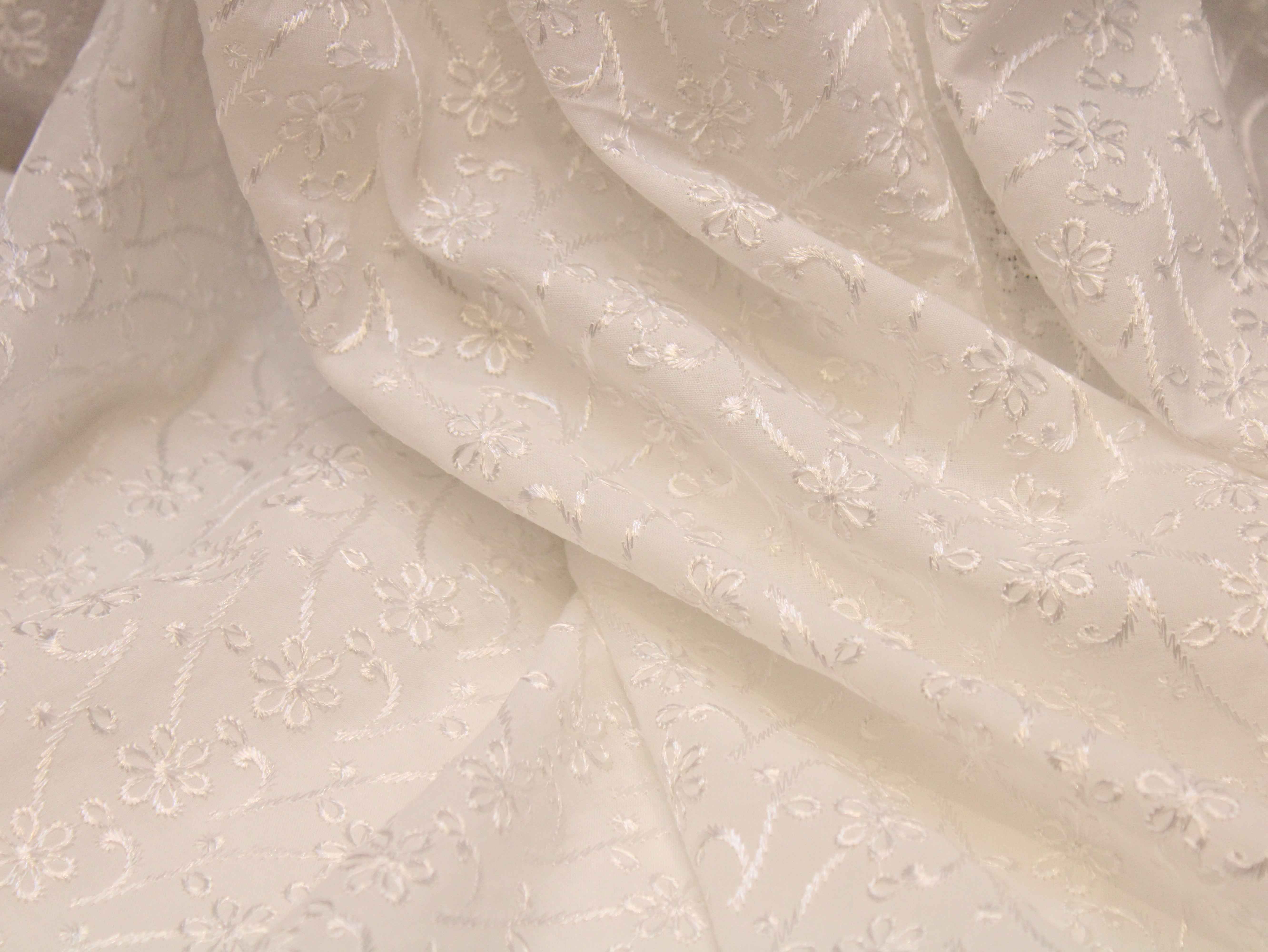 Premium Cotton Embroidery Fabric - White