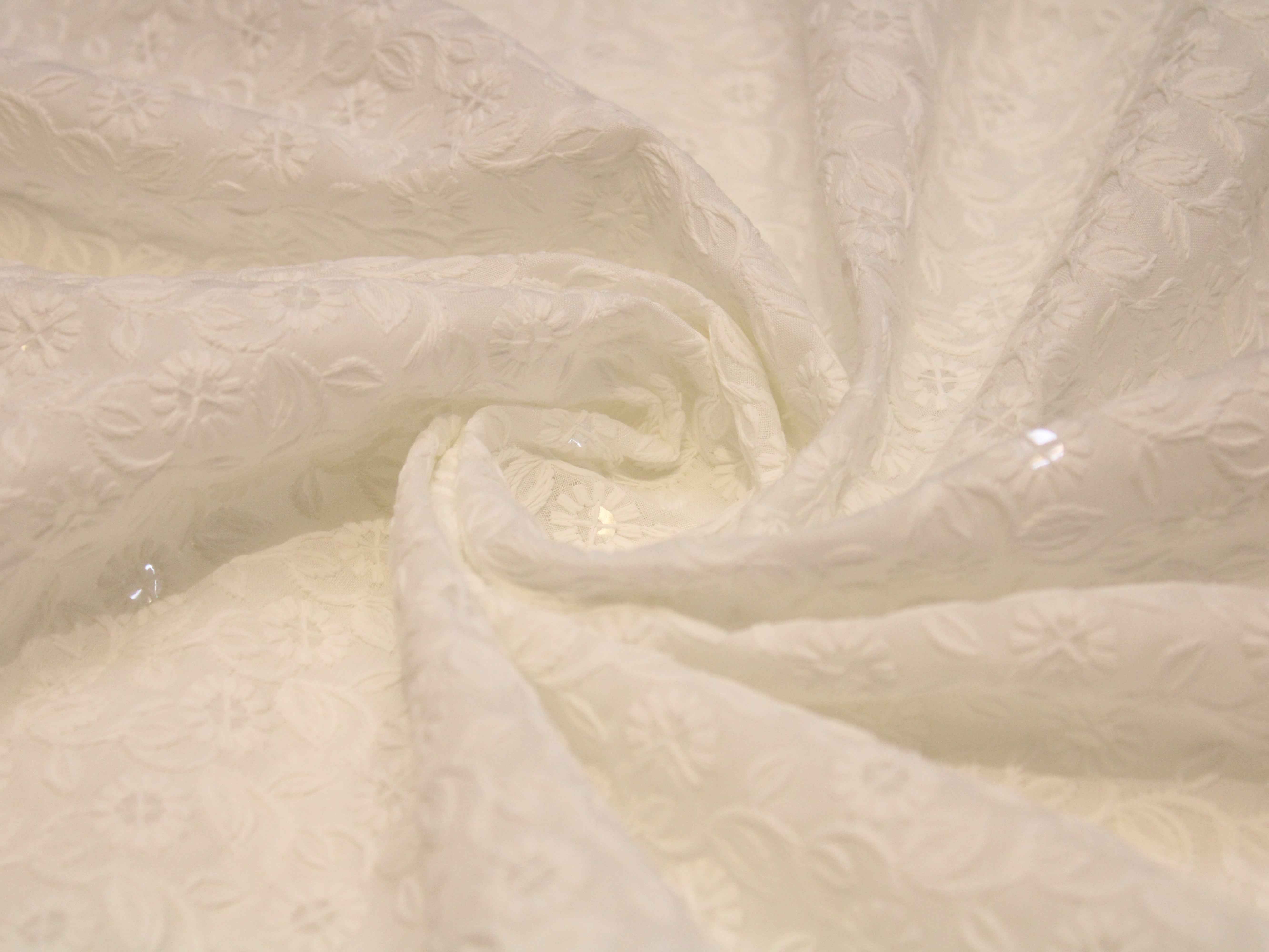 Cotton Border Embroidery Fabric – White