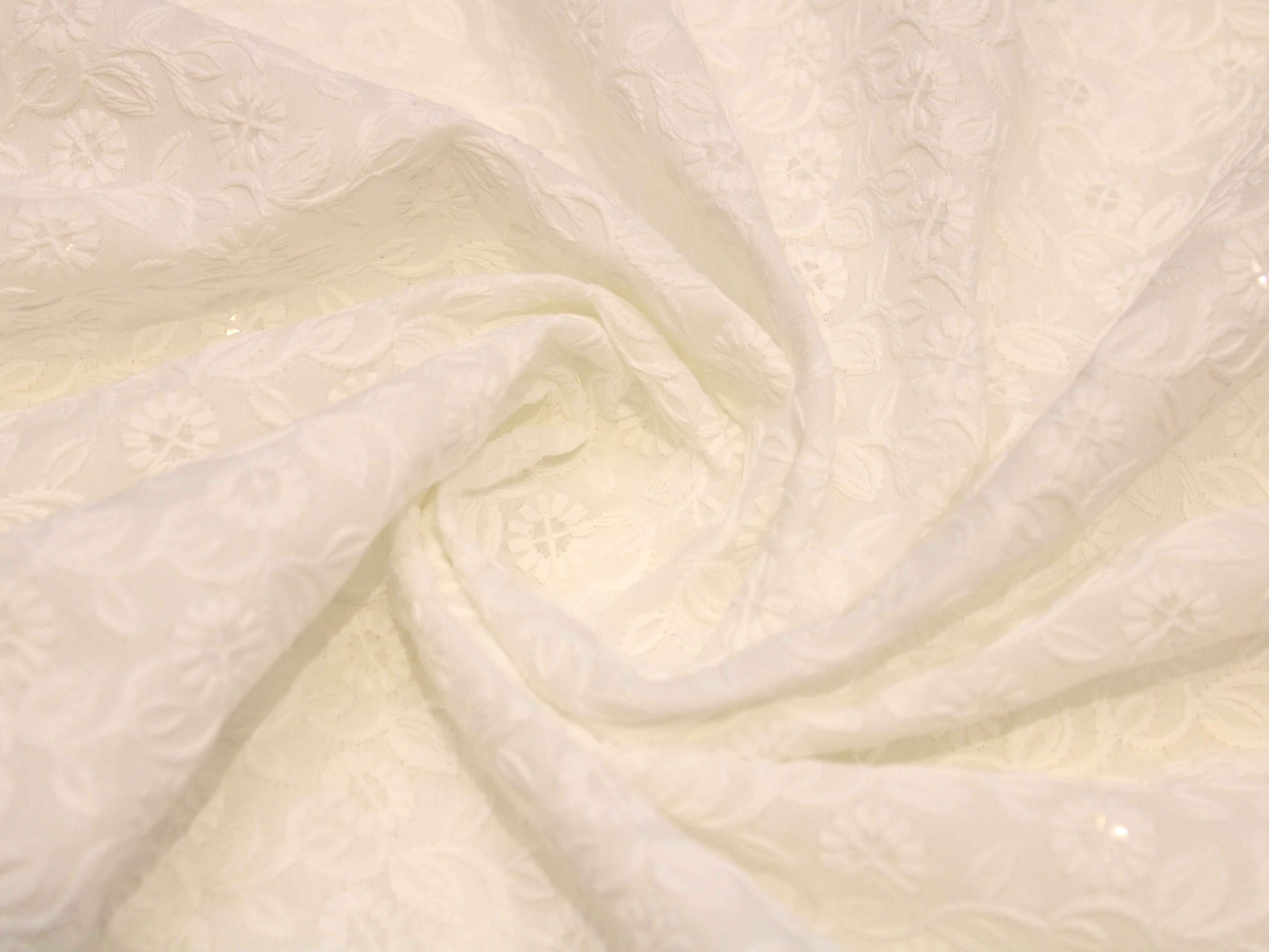 Cotton Border Embroidery Fabric – White