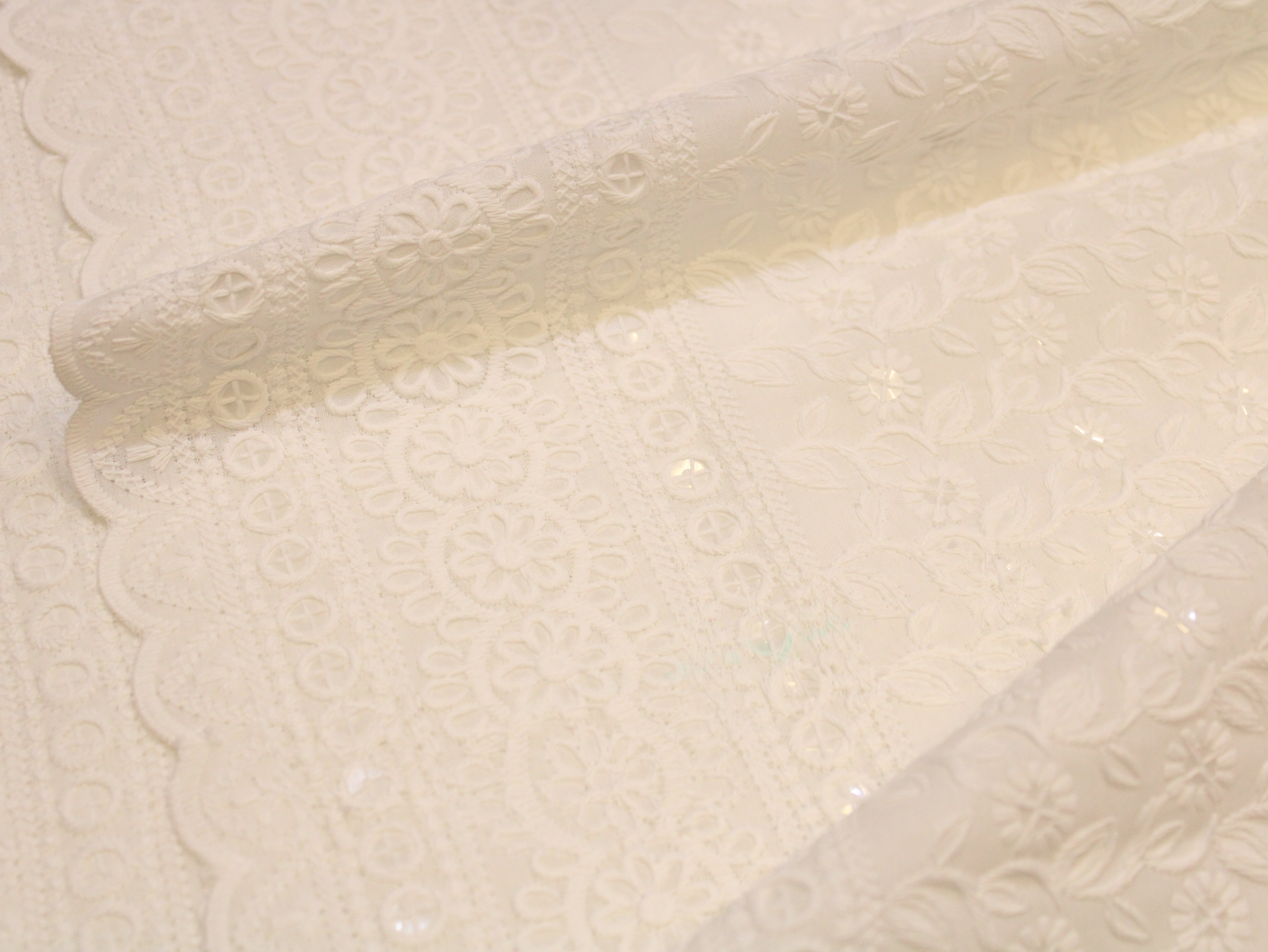 Cotton Border Embroidery Fabric – White