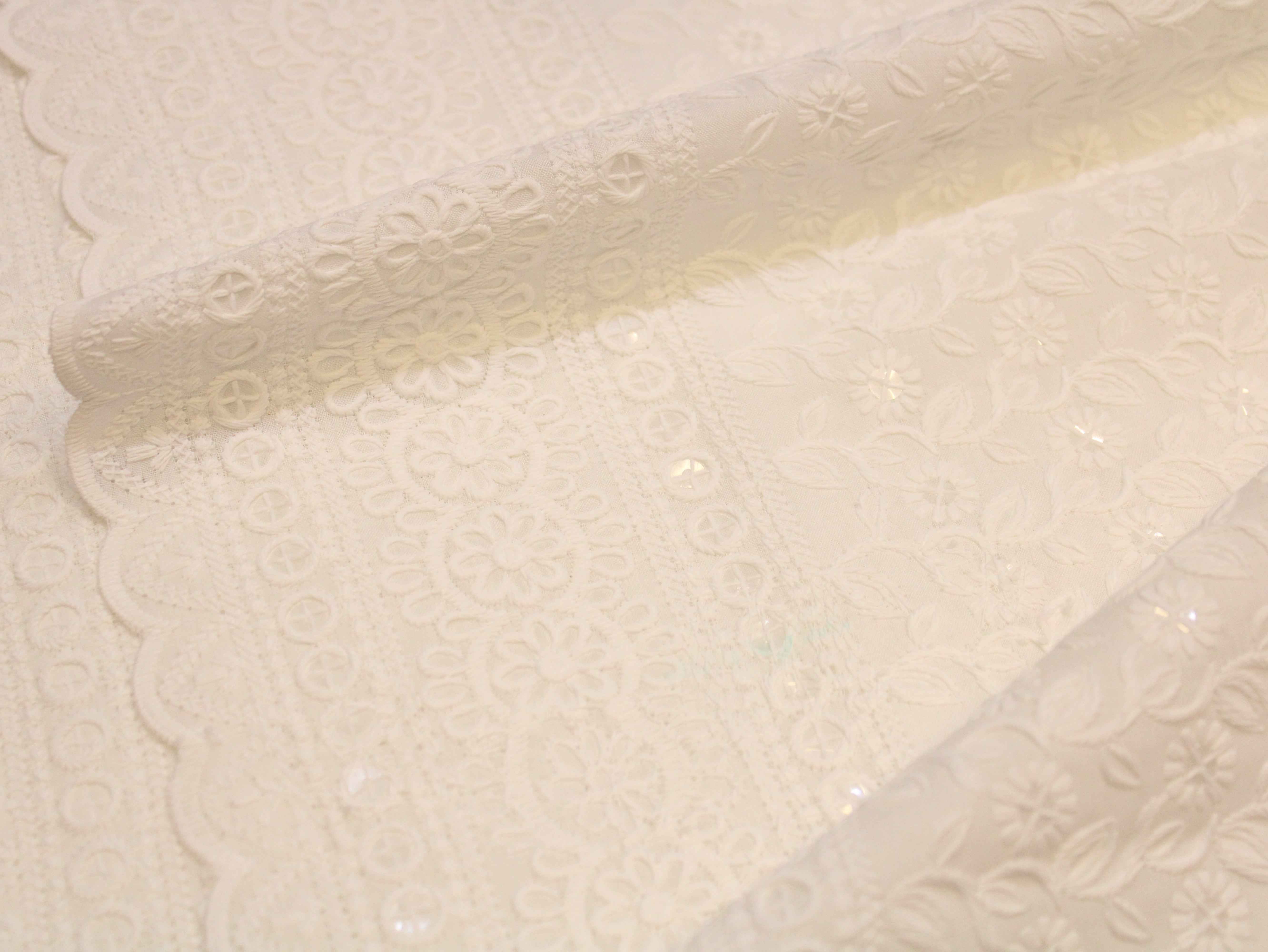 Cotton Border Embroidery Fabric – White