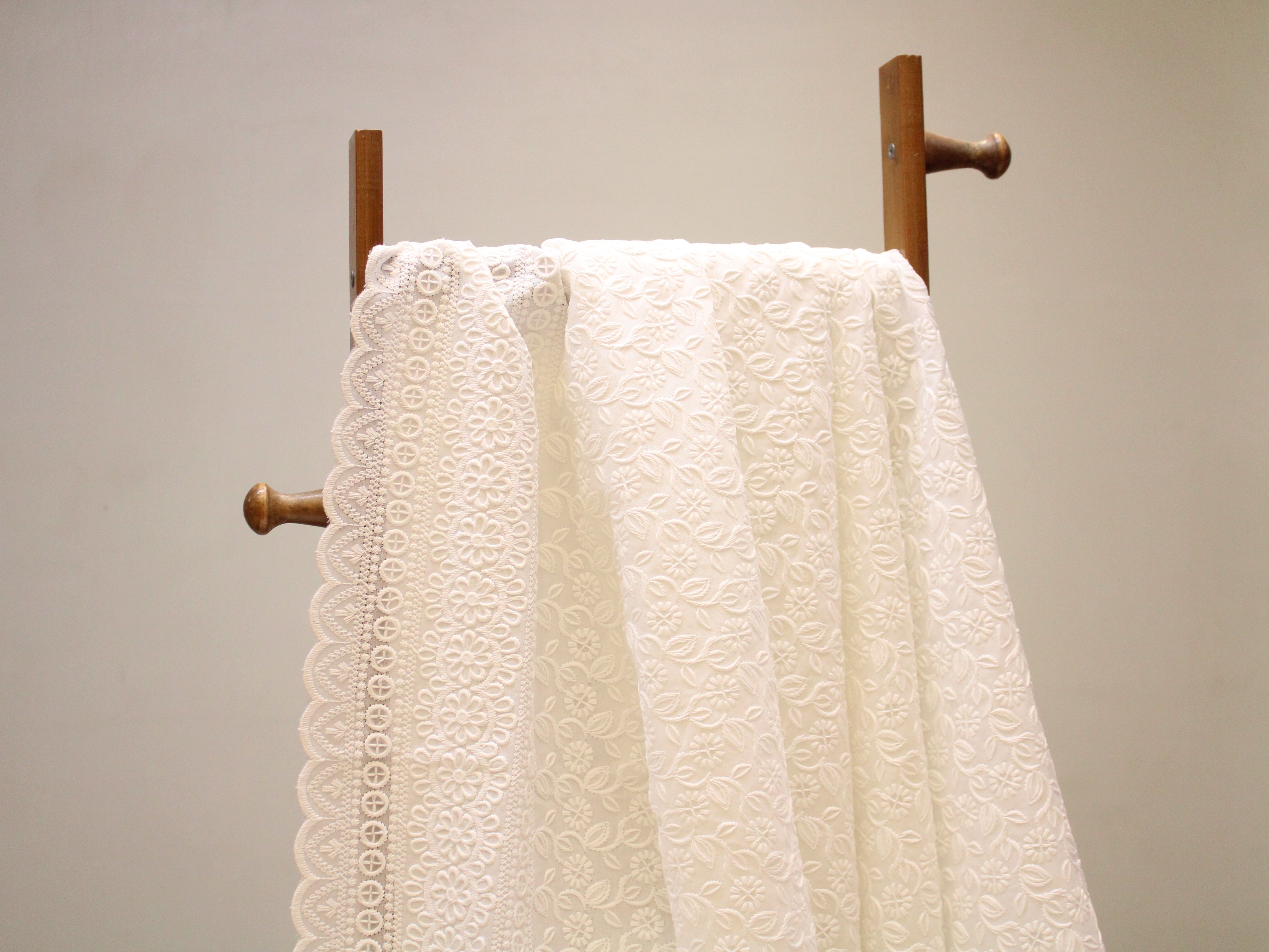 Cotton Border Embroidery Fabric – White