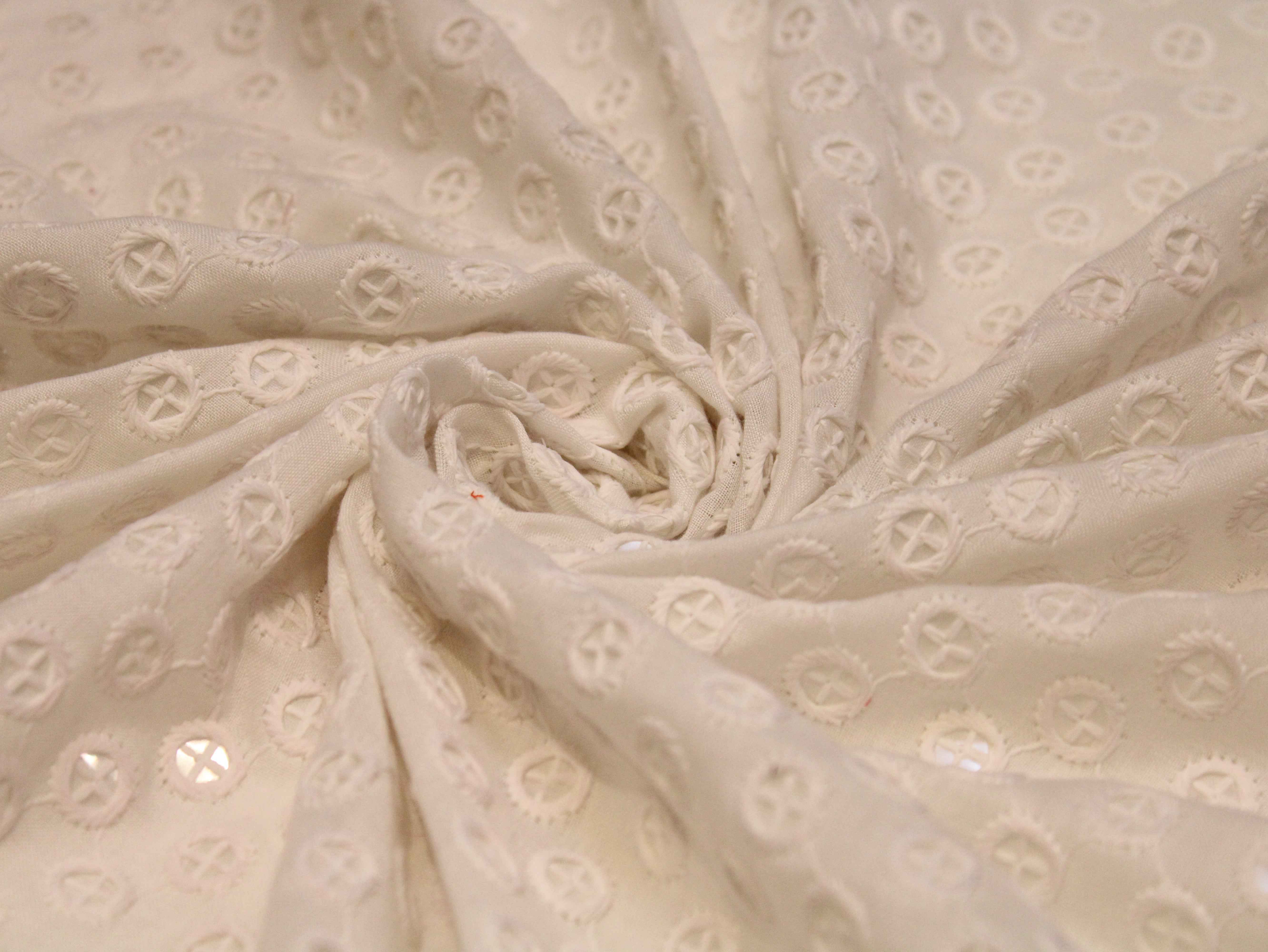 Cotton Border Embroidery Fabric – White
