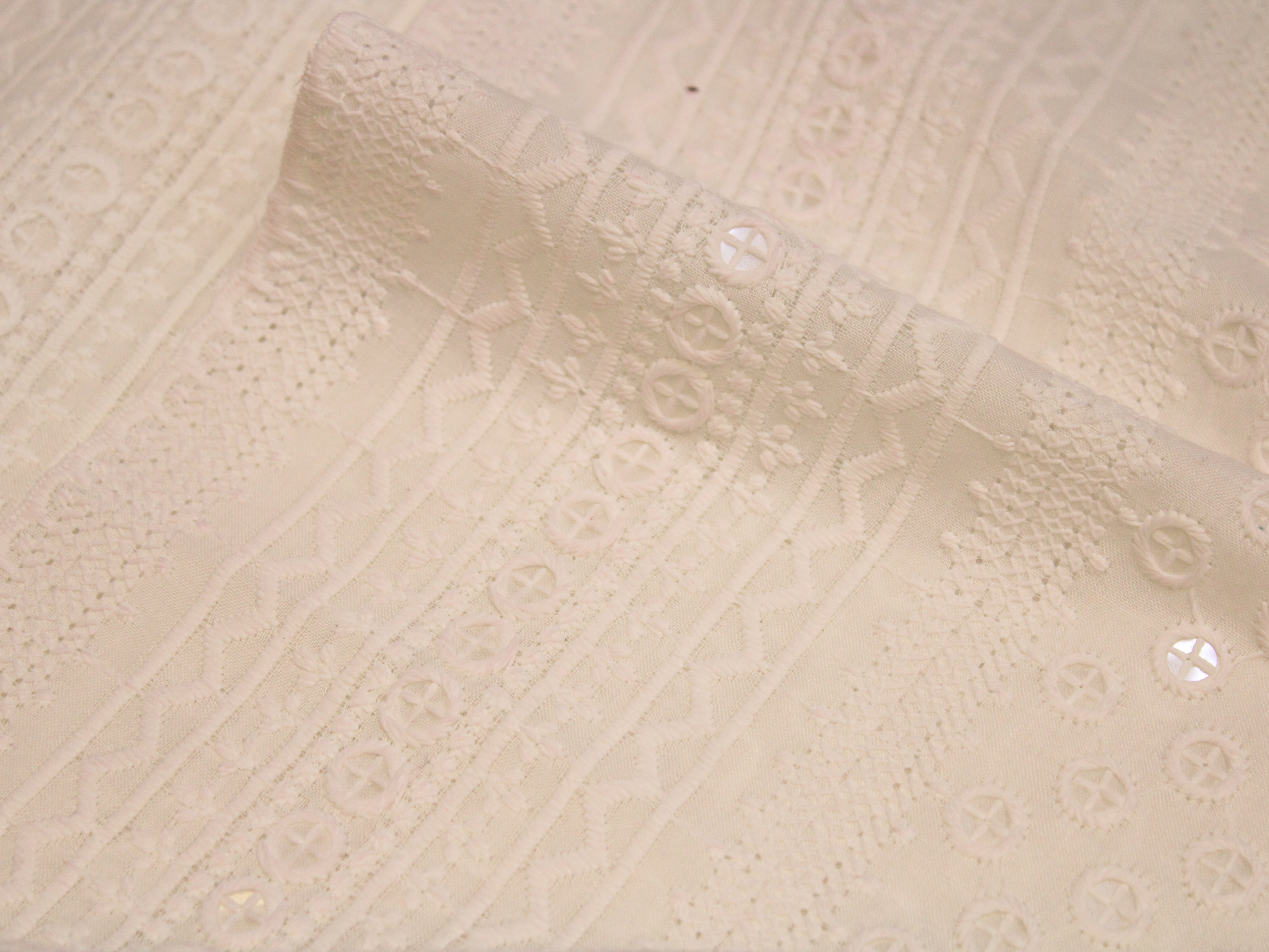 Cotton Border Embroidery Fabric – White