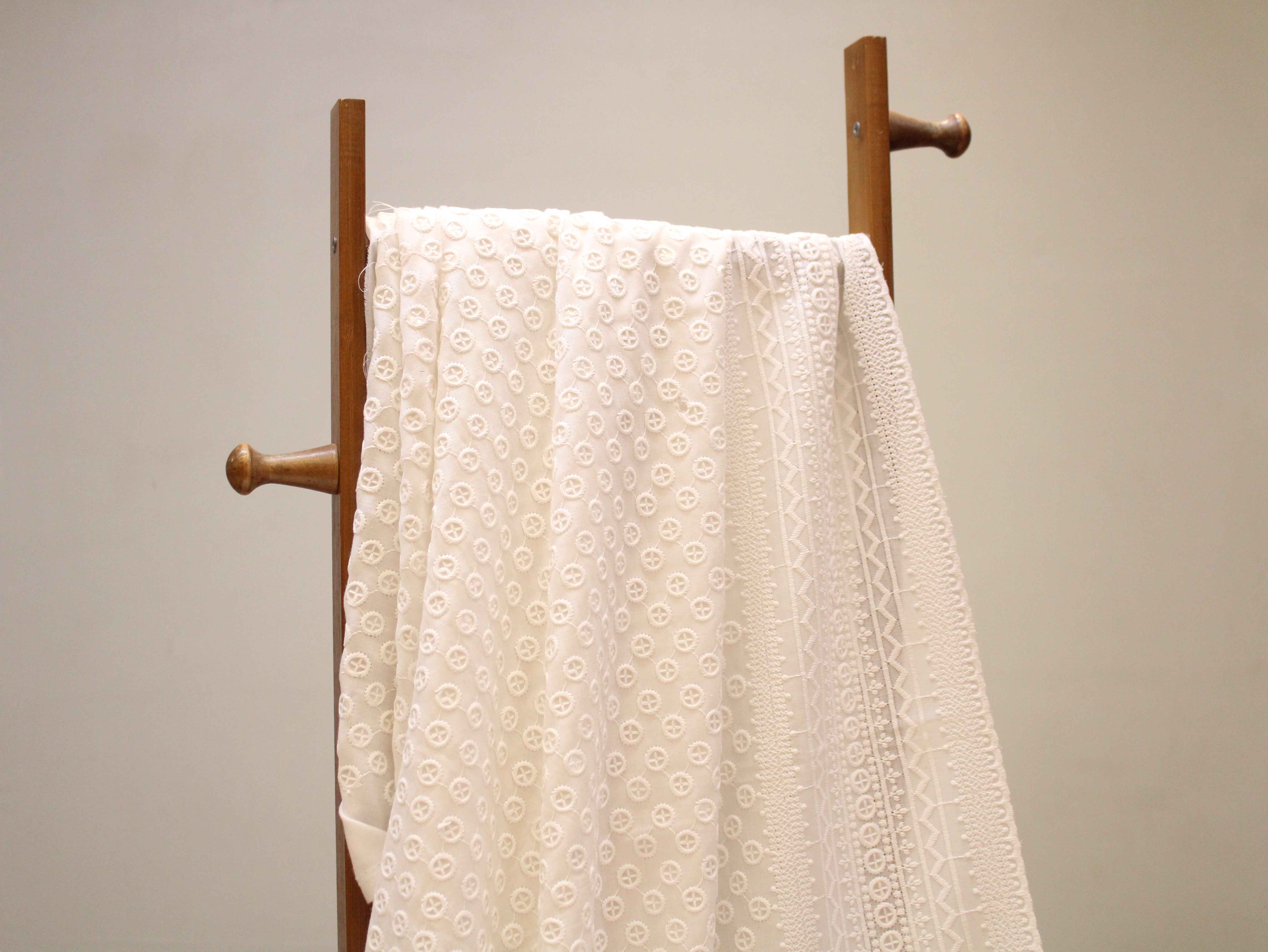 Cotton Border Embroidery Fabric – White