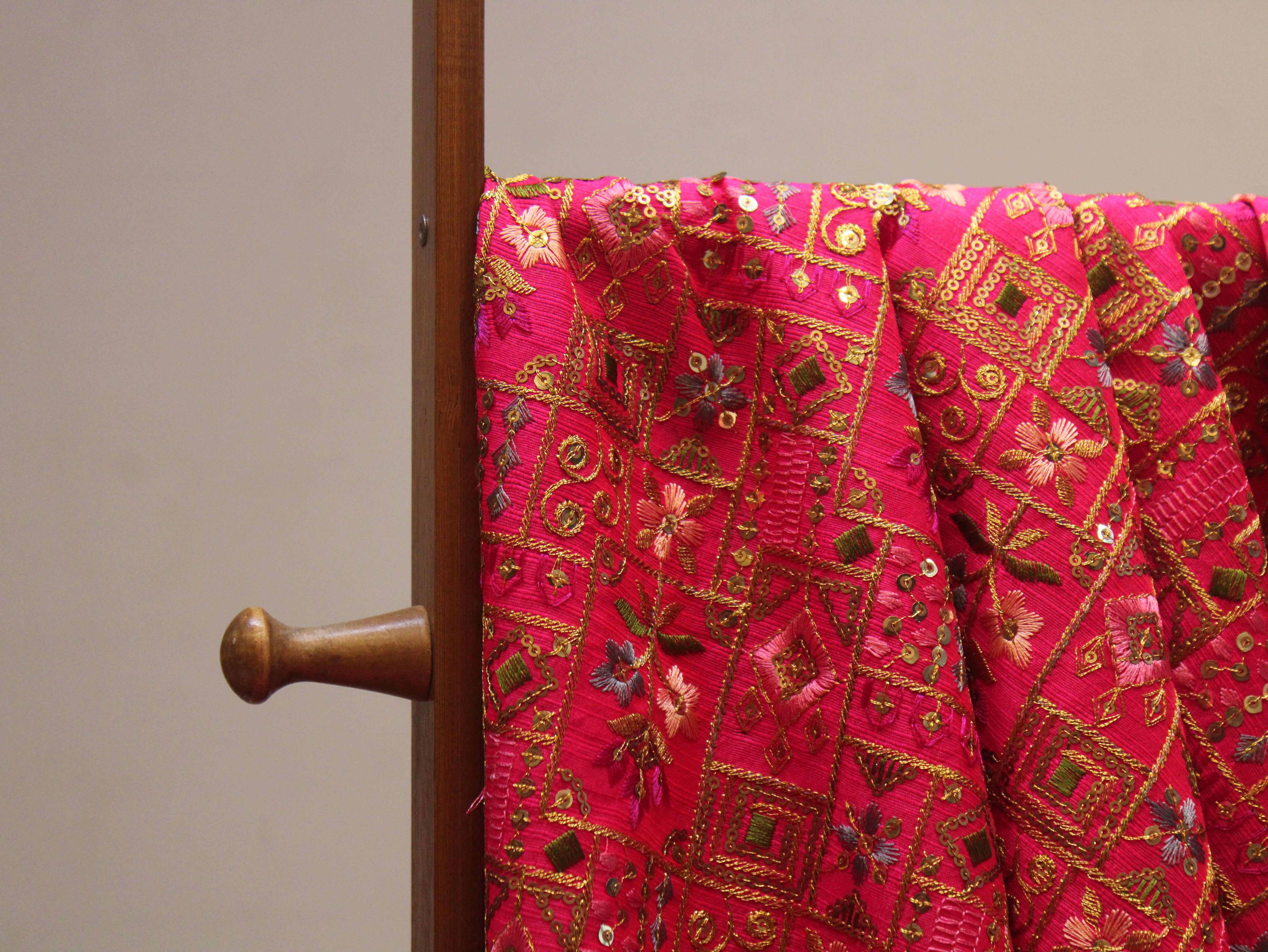 Dupion Silk Multi-Colour Thread Work Fabric - Rani