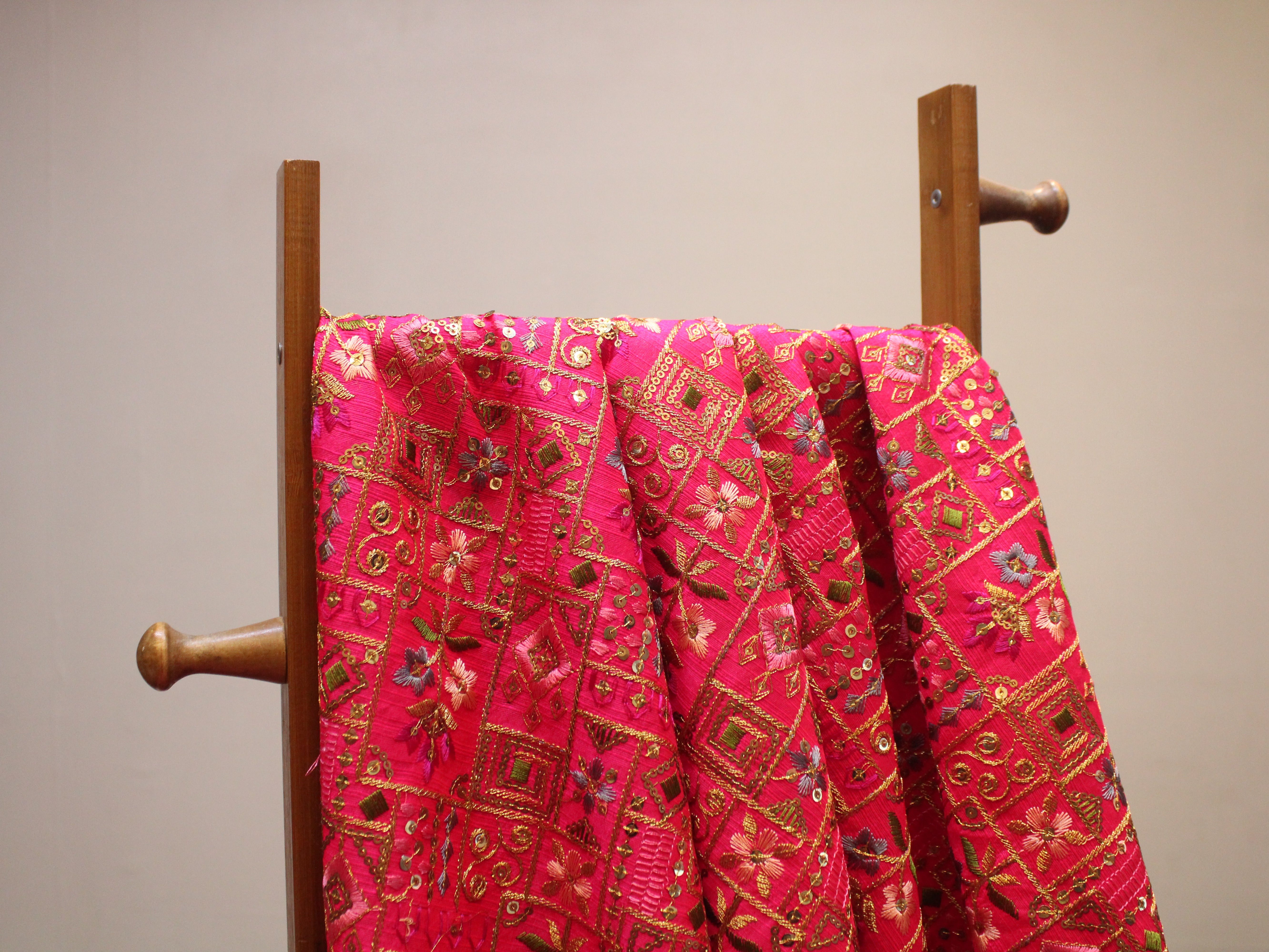 Dupion Silk Multi-Colour Thread Work Fabric - Rani