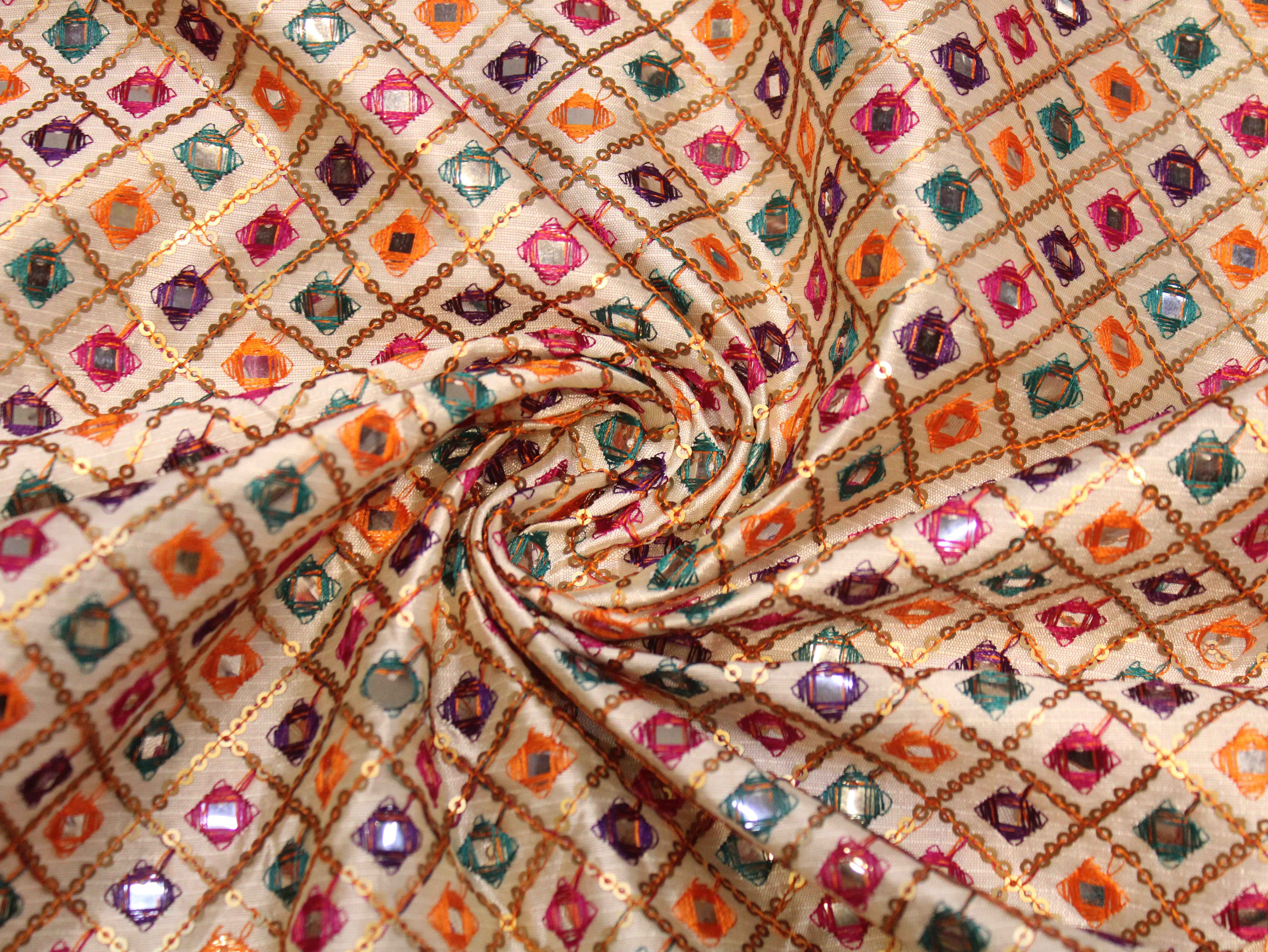 Dupion Silk Multi-Colour Thread Work Fabric