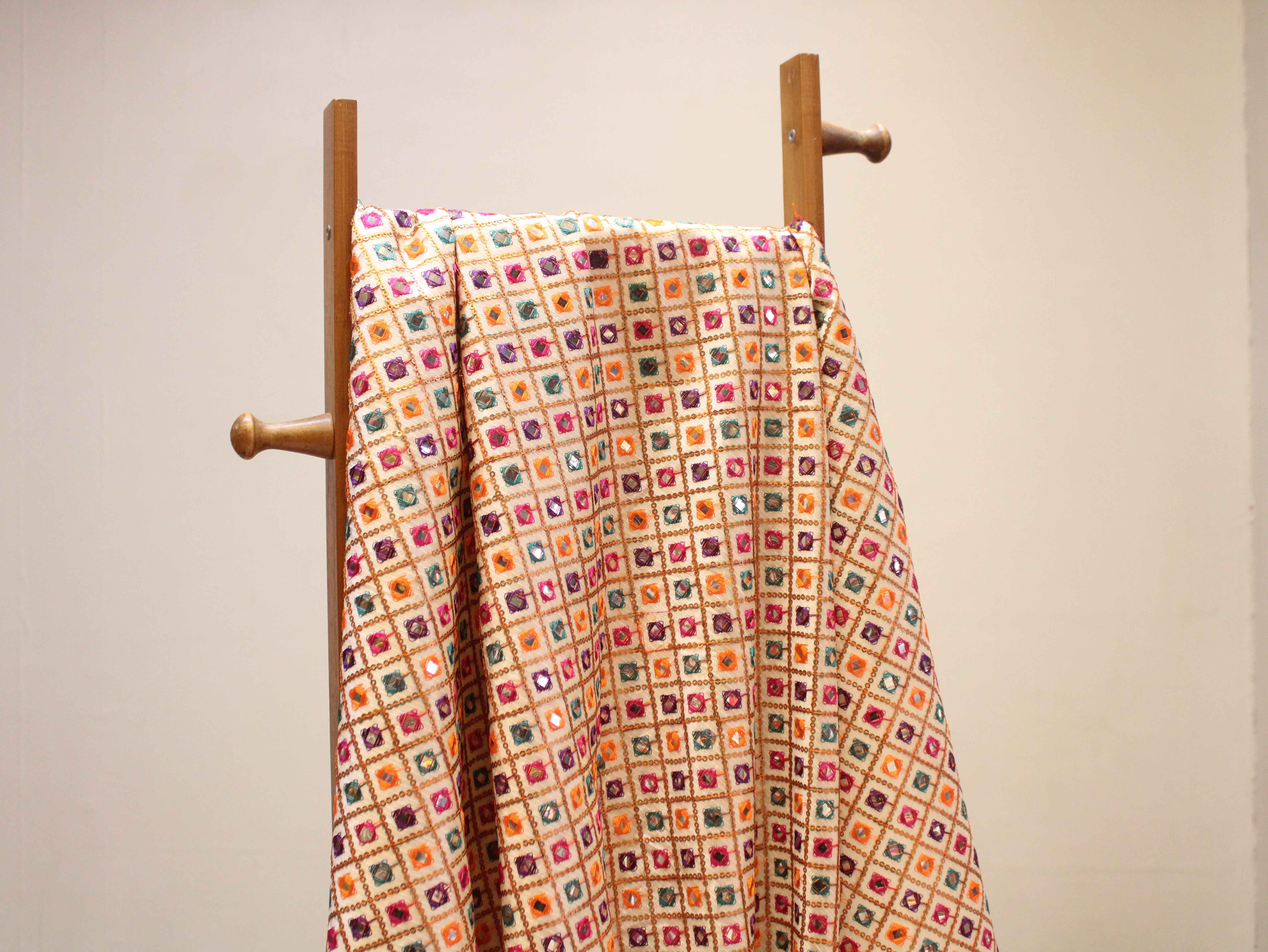 Dupion Silk Multi-Colour Thread Work Fabric