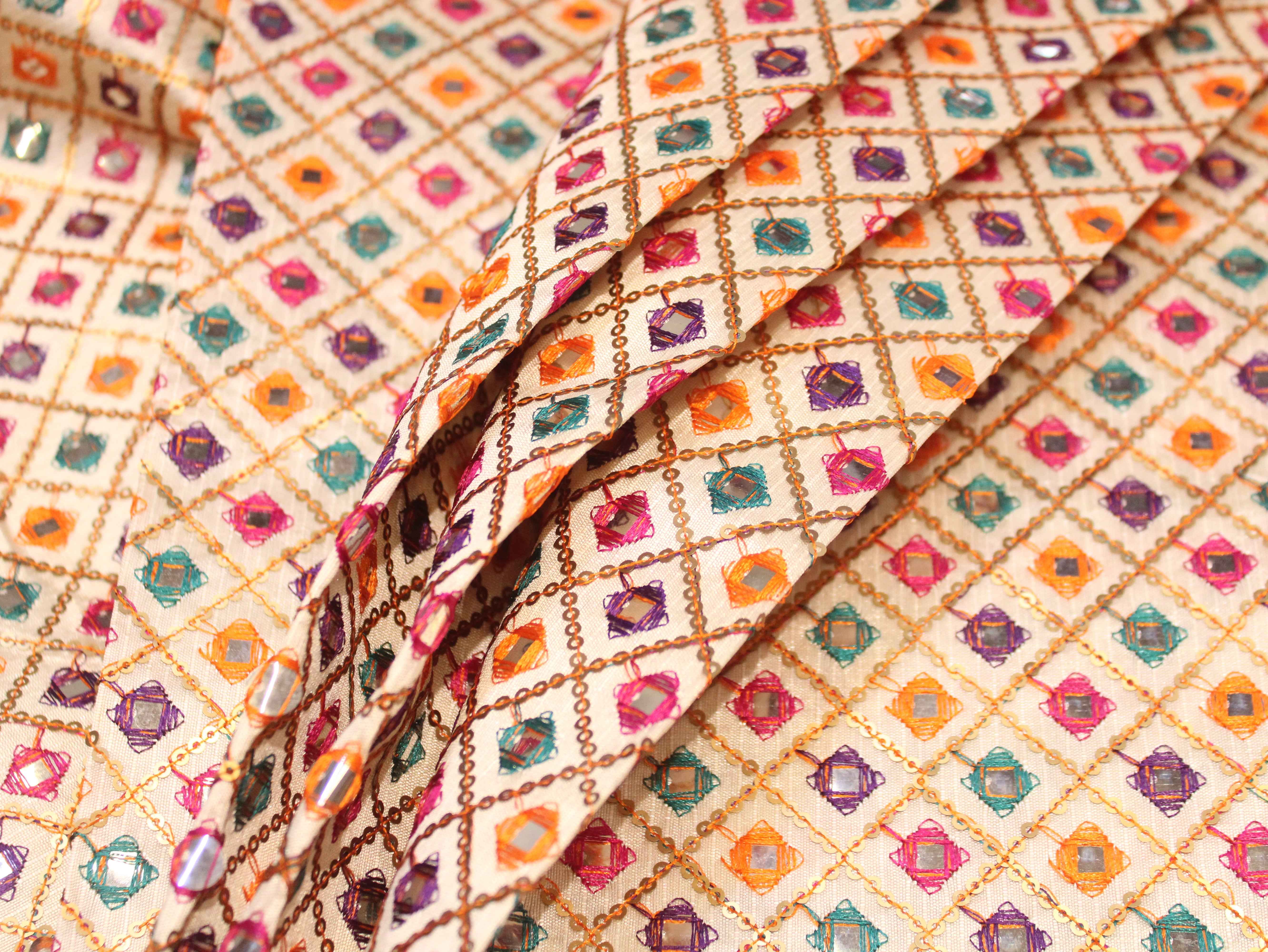 Dupion Silk Multi-Colour Thread Work Fabric