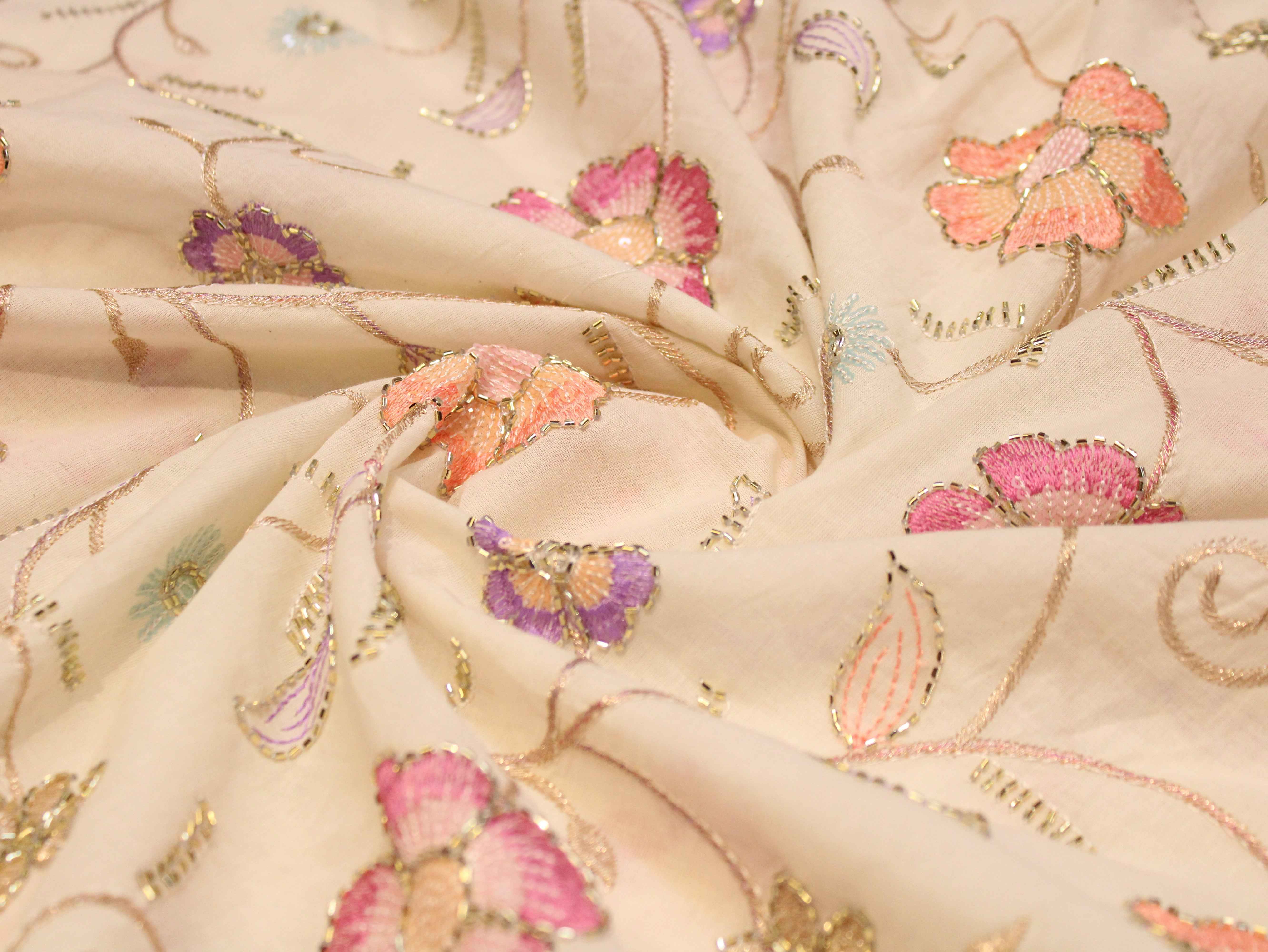 Cora Cotton Floral Thread Work Fabric