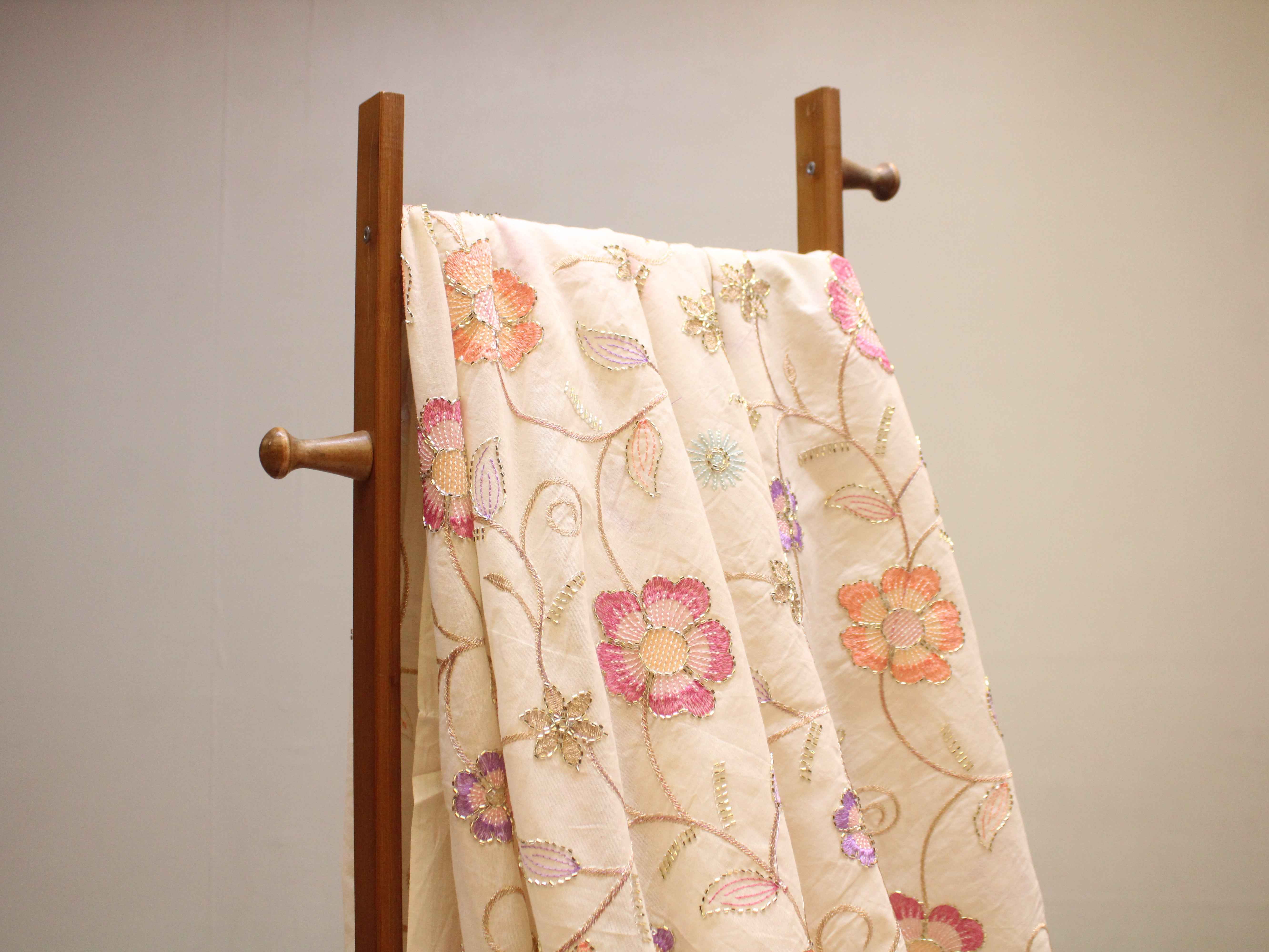 Cora Cotton Floral Thread Work Fabric