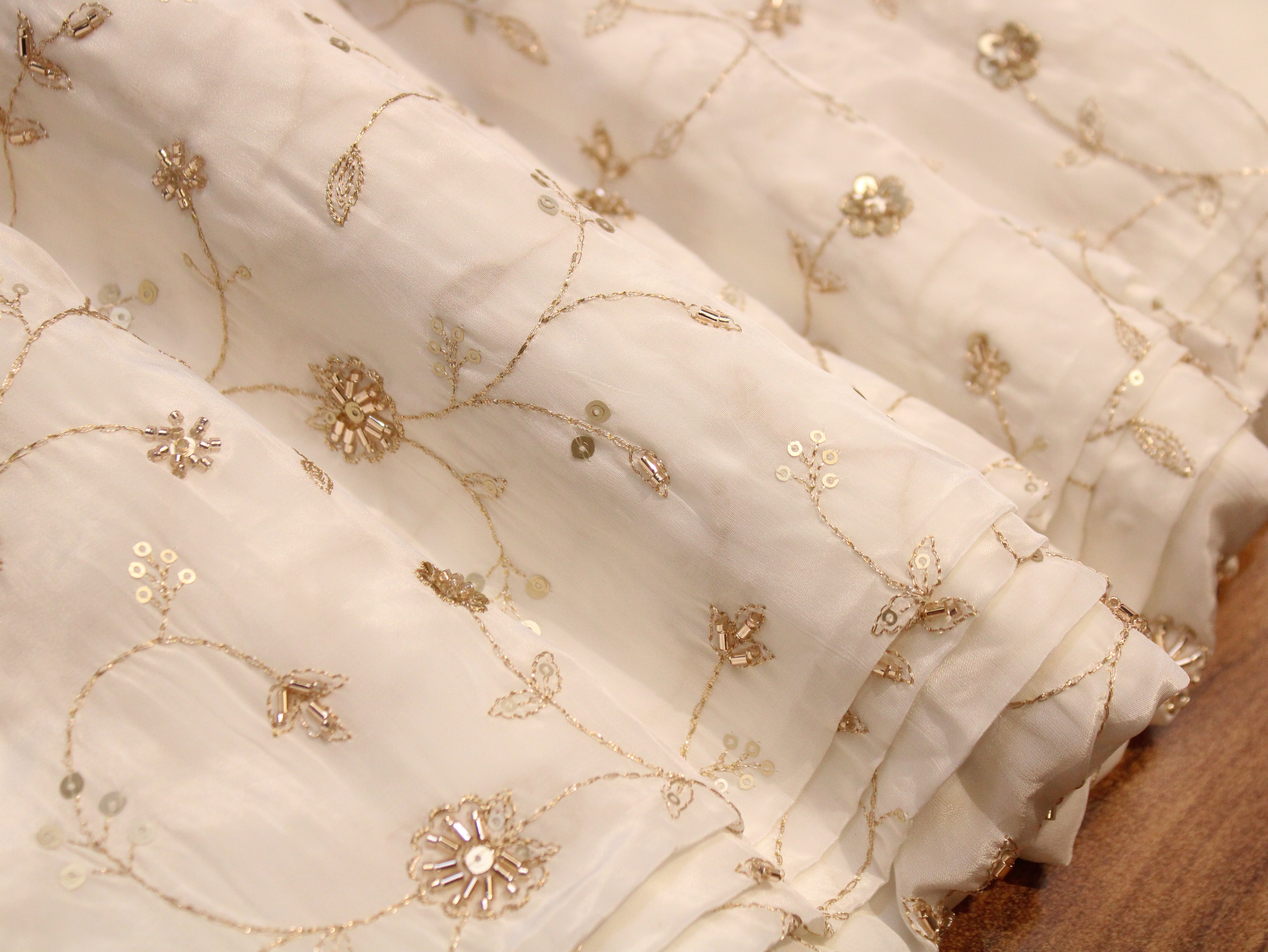 Dyeable Pure Natural Crepe Fabric – With Elegant Bits & Pearl Work