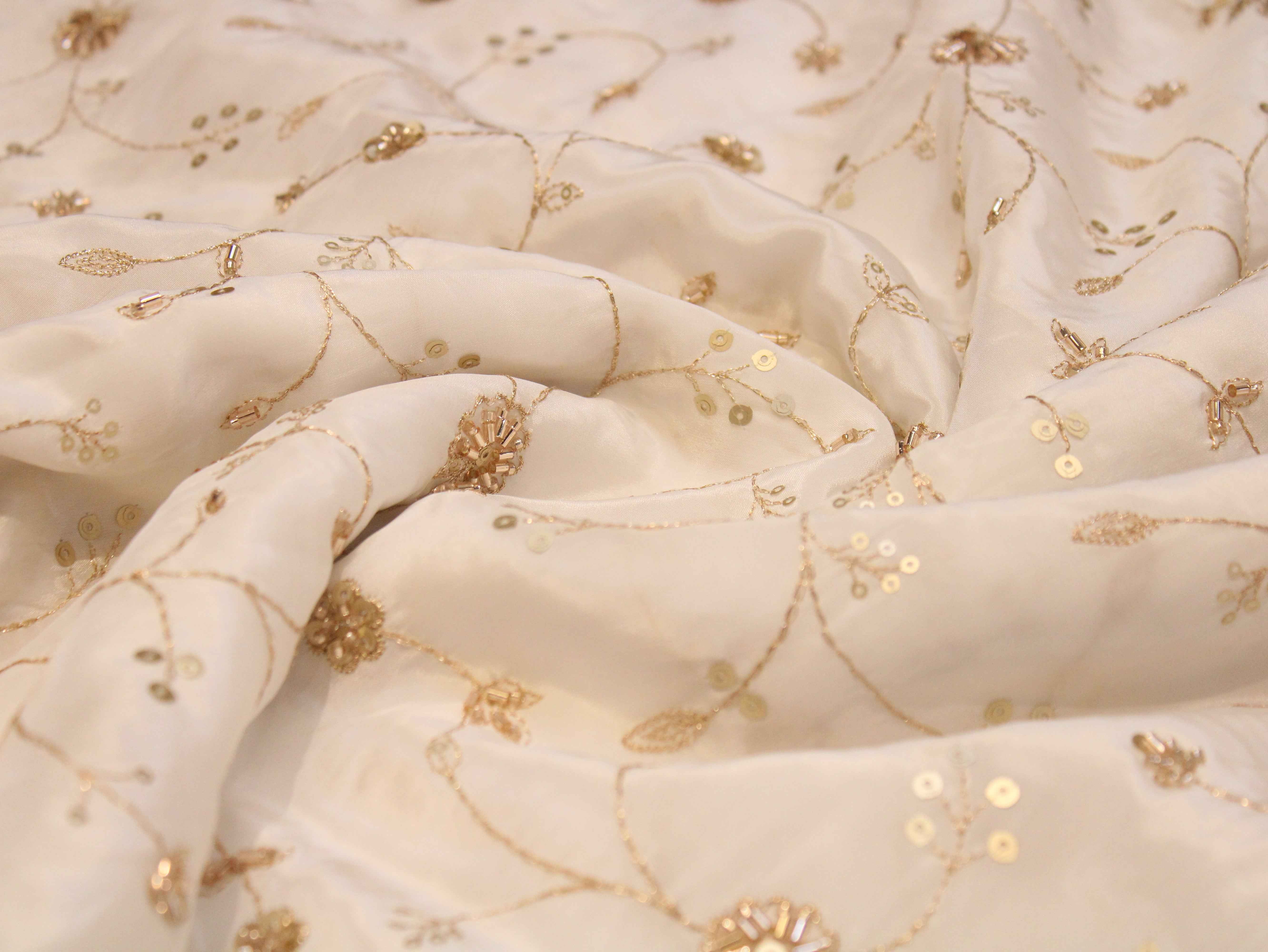 Dyeable Pure Natural Crepe Fabric – With Elegant Bits & Pearl Work