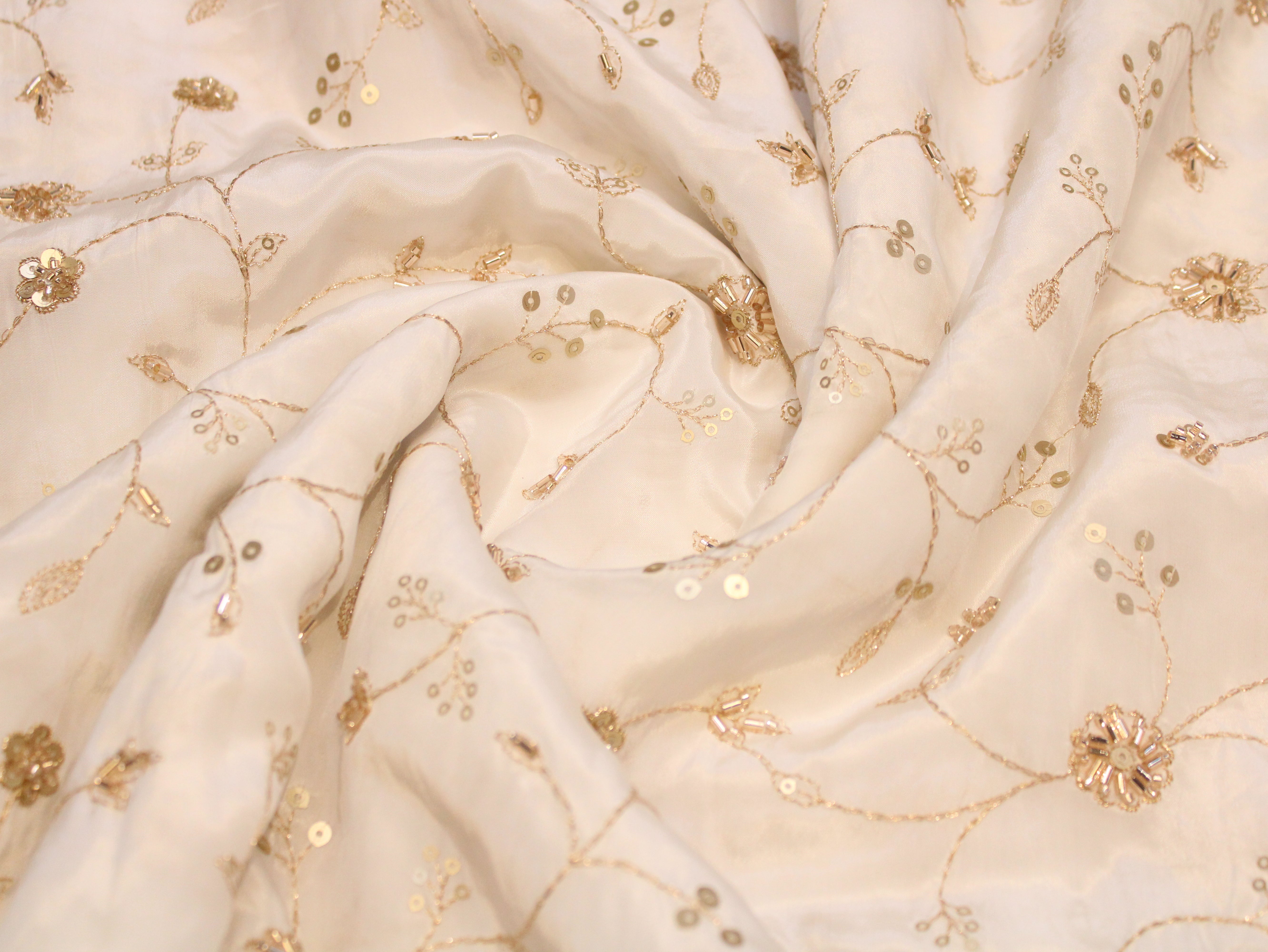 Dyeable Pure Natural Crepe Fabric – With Elegant Bits & Pearl Work