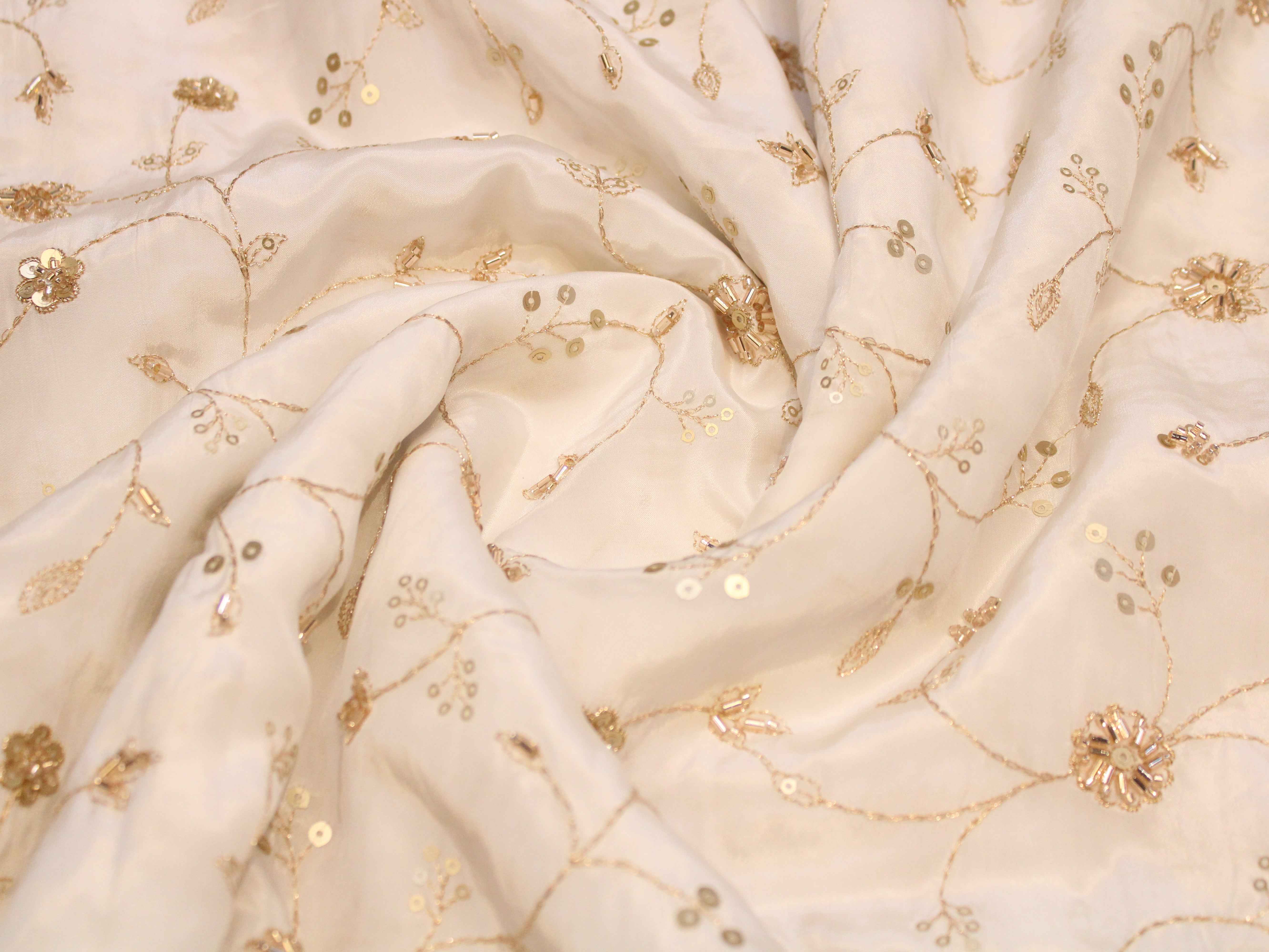 Dyeable Pure Natural Crepe Fabric – With Elegant Bits & Pearl Work