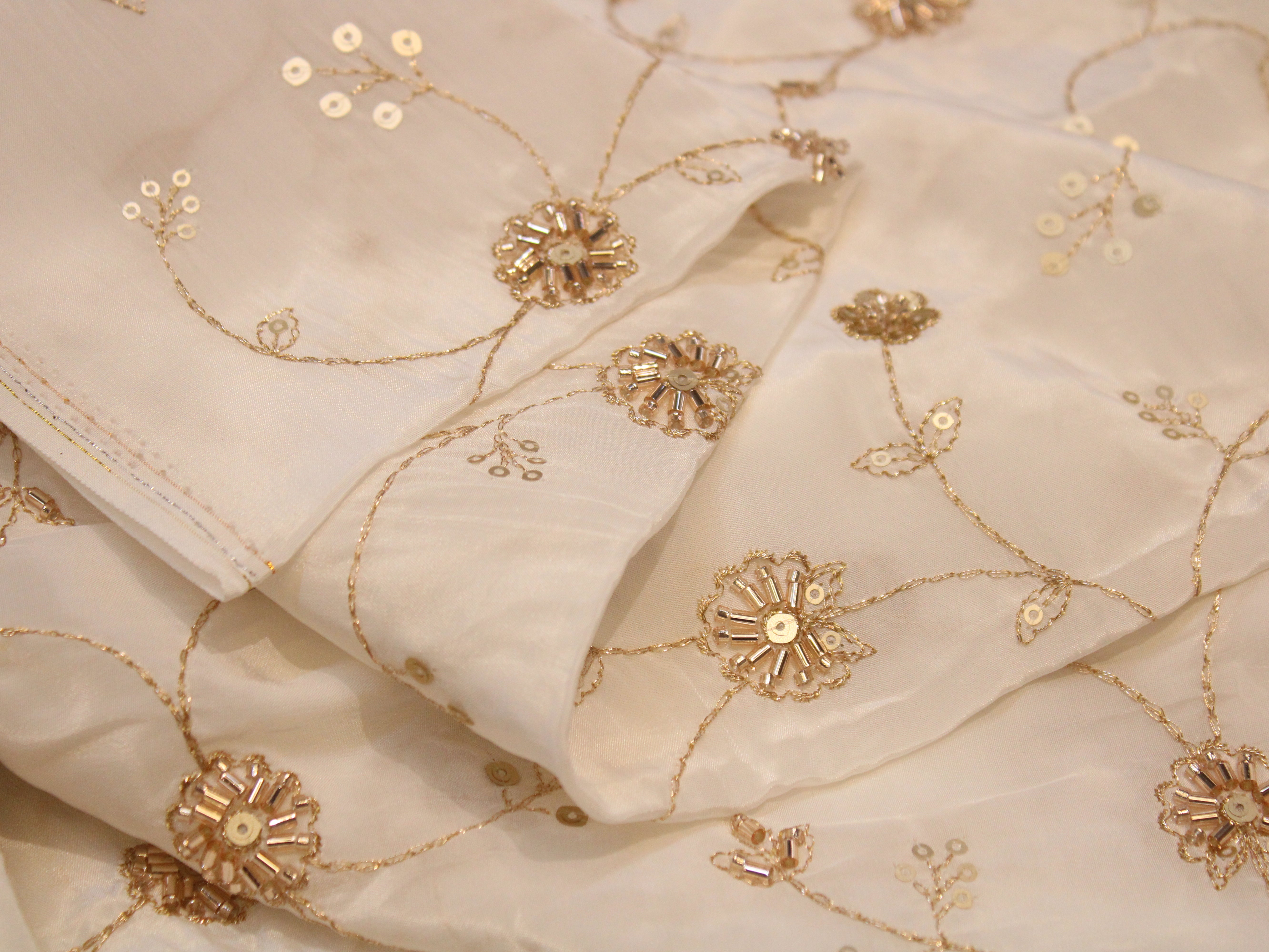 Dyeable Pure Natural Crepe Fabric – With Elegant Bits & Pearl Work
