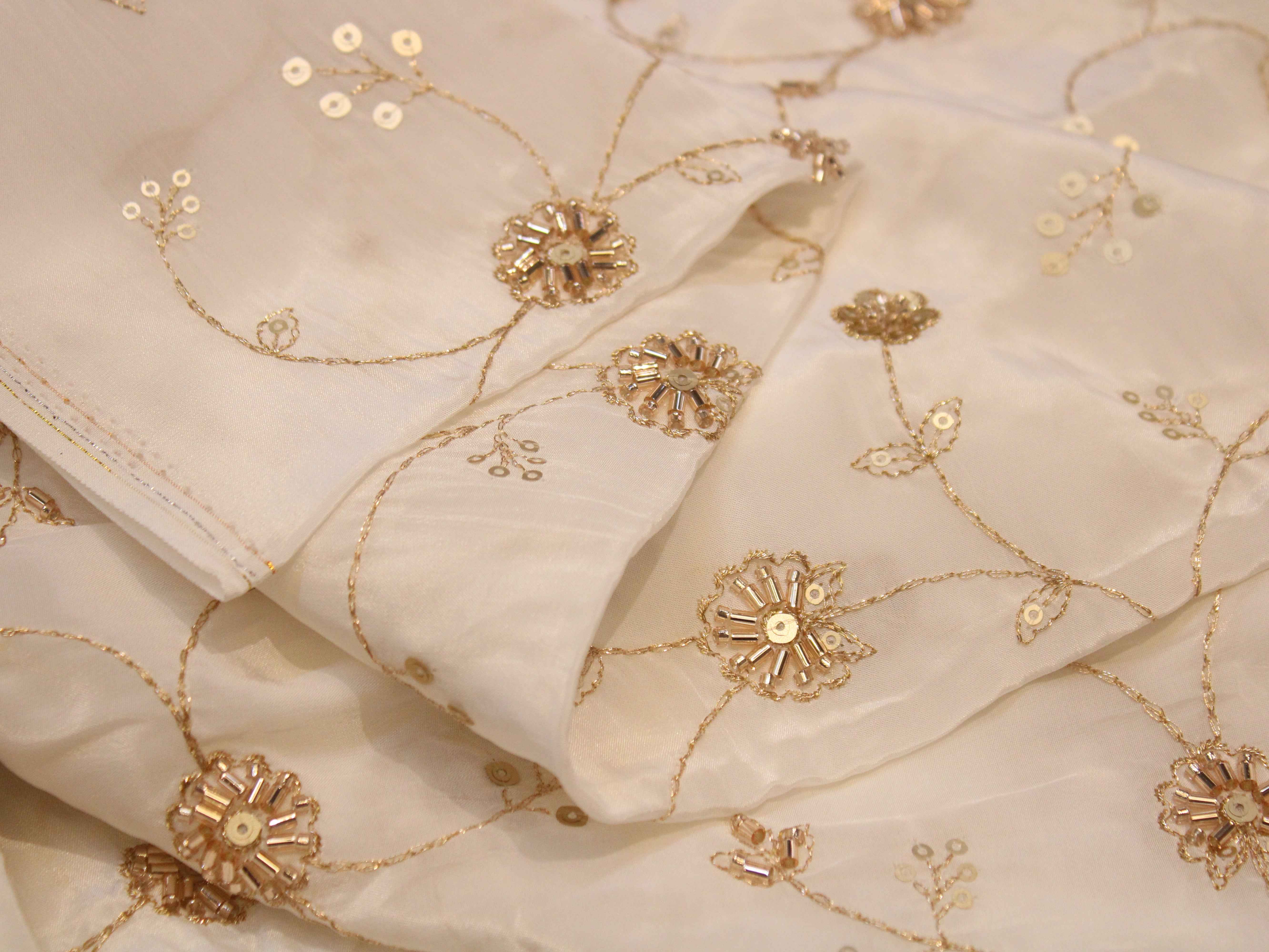 Dyeable Pure Natural Crepe Fabric – With Elegant Bits & Pearl Work