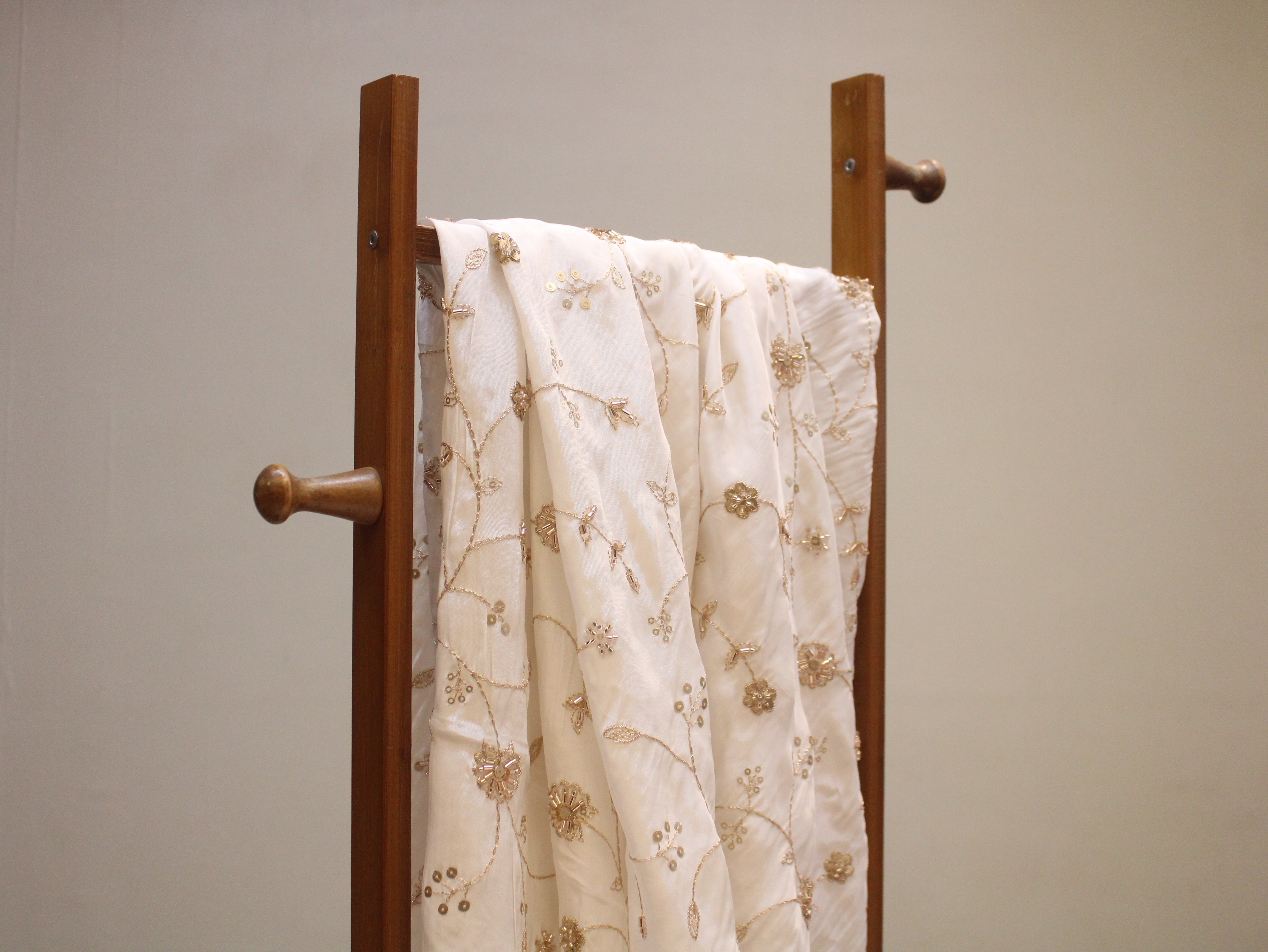 Dyeable Pure Natural Crepe Fabric – With Elegant Bits & Pearl Work