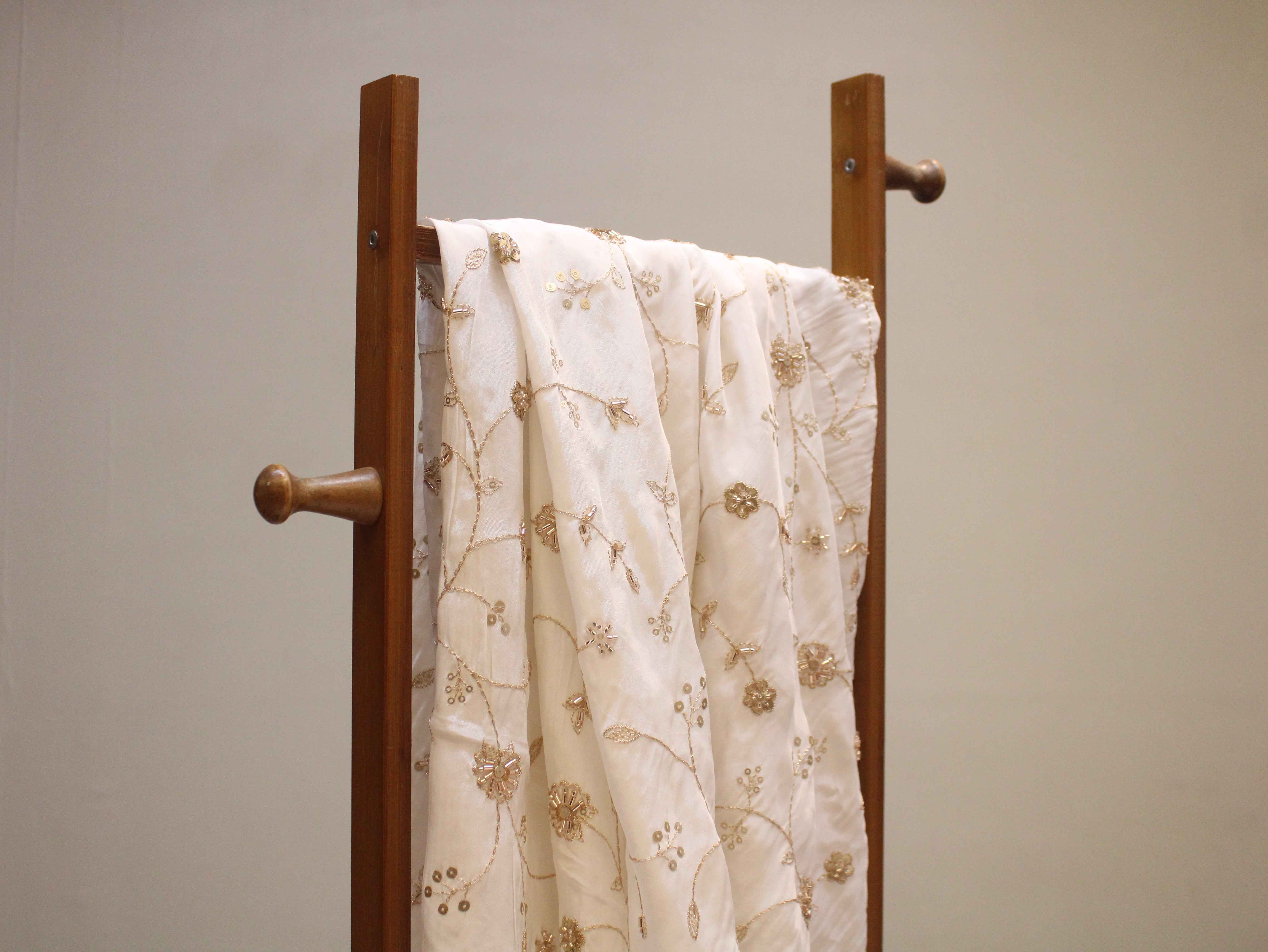 Dyeable Pure Natural Crepe Fabric – With Elegant Bits & Pearl Work