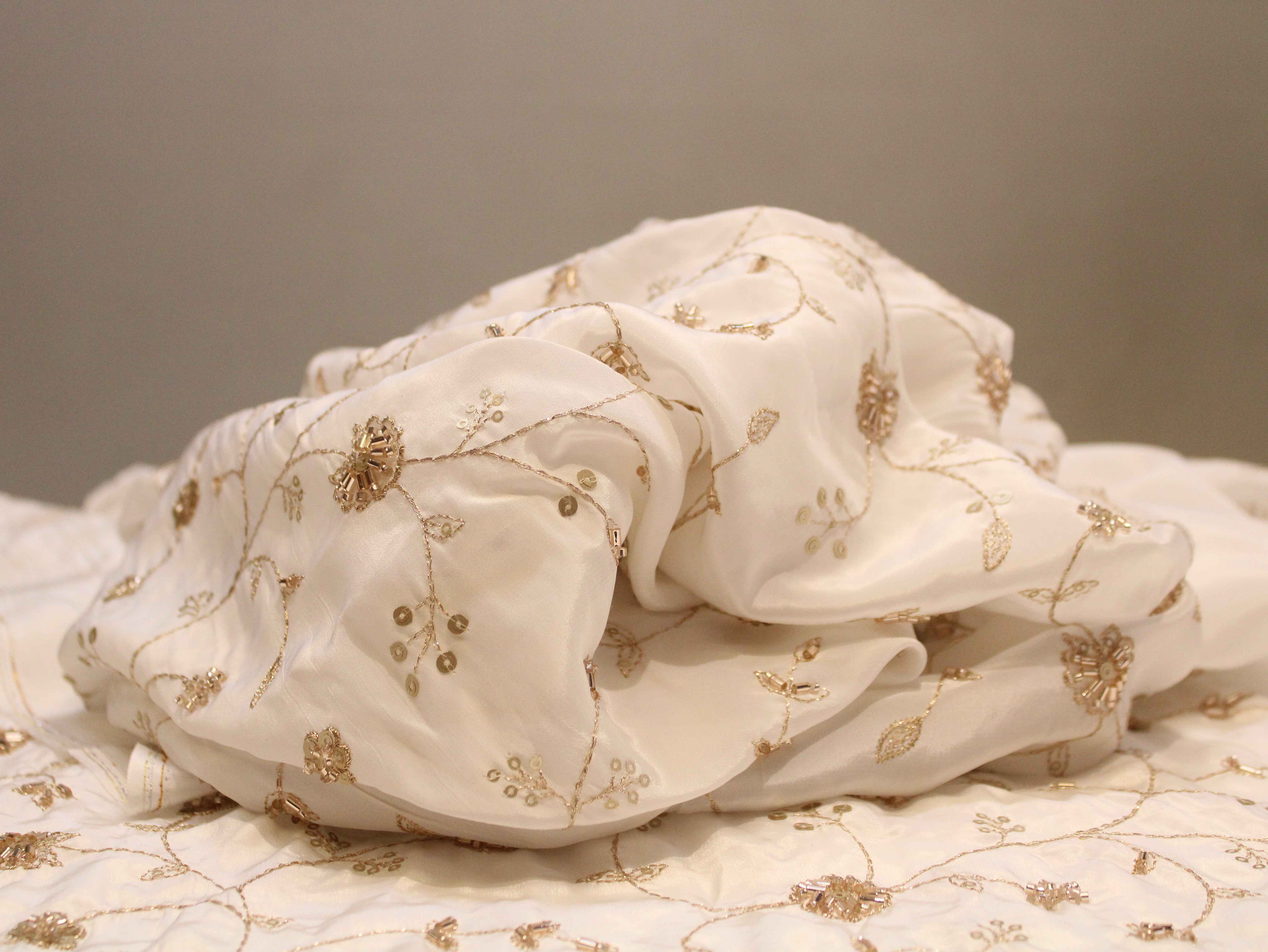 Dyeable Pure Natural Crepe Fabric – With Elegant Bits & Pearl Work
