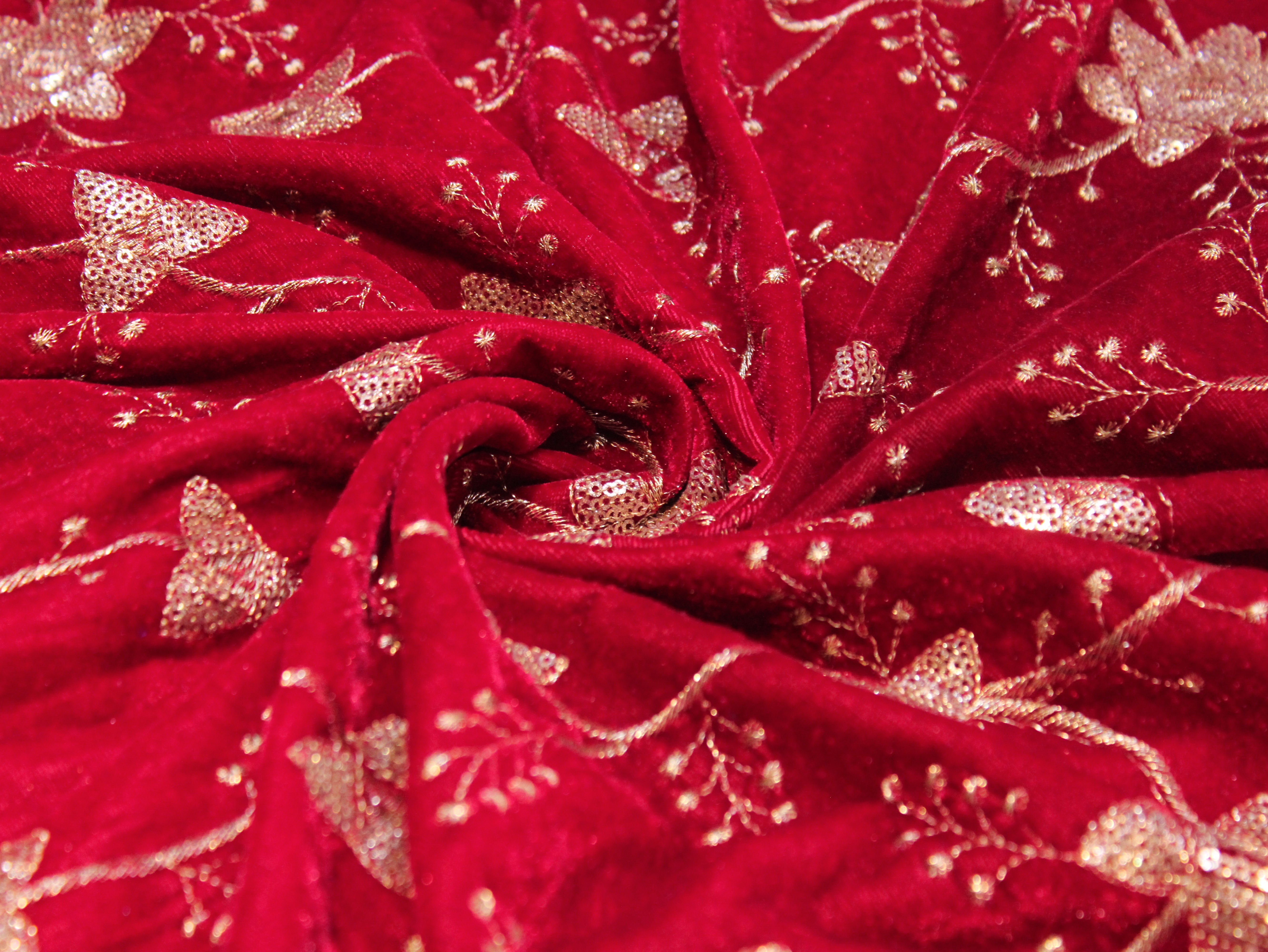Premium Micro Velvet Floral Zari & Sequin Jaal Work Fabric