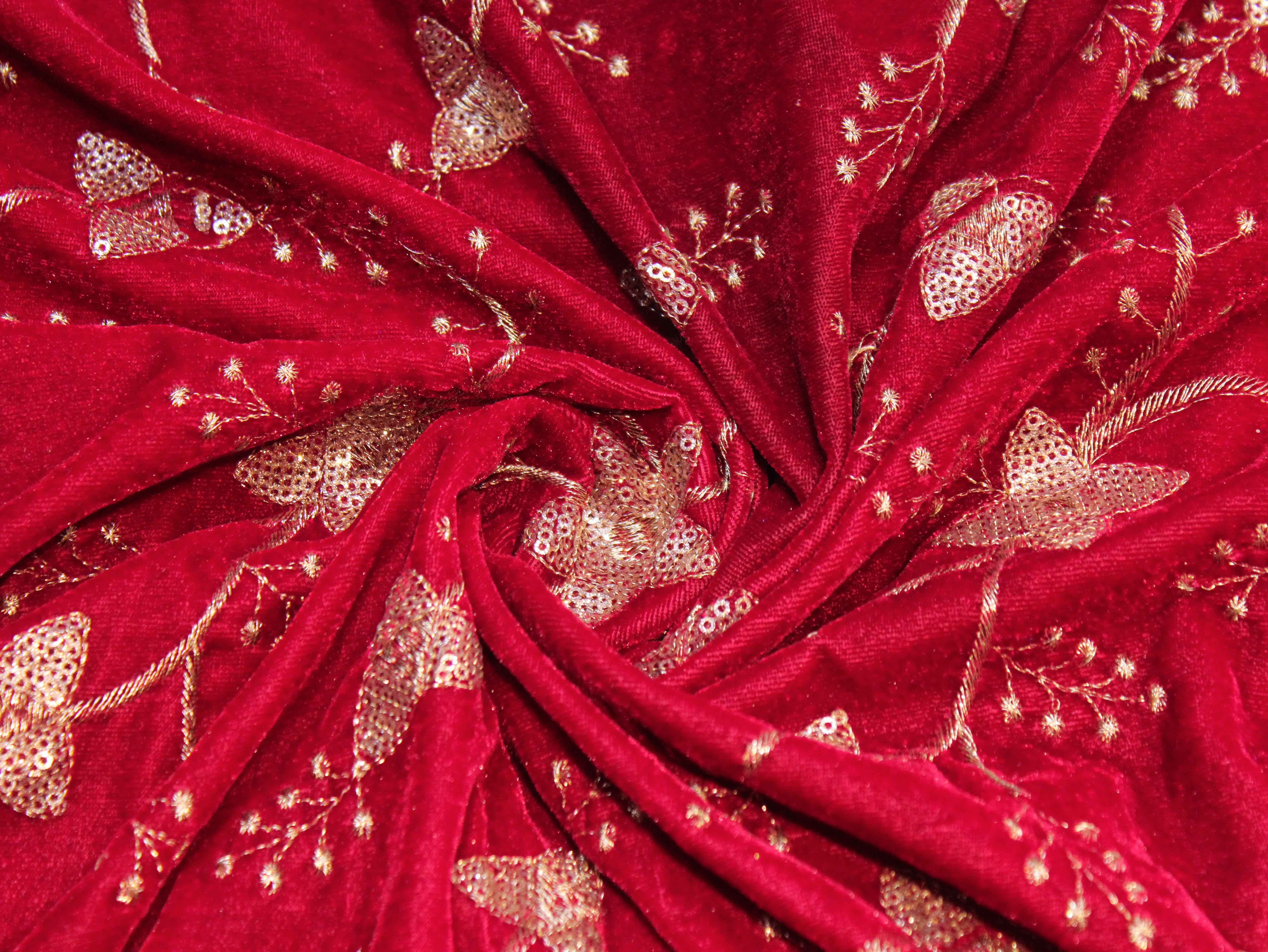 Premium Micro Velvet Floral Zari & Sequin Jaal Work Fabric