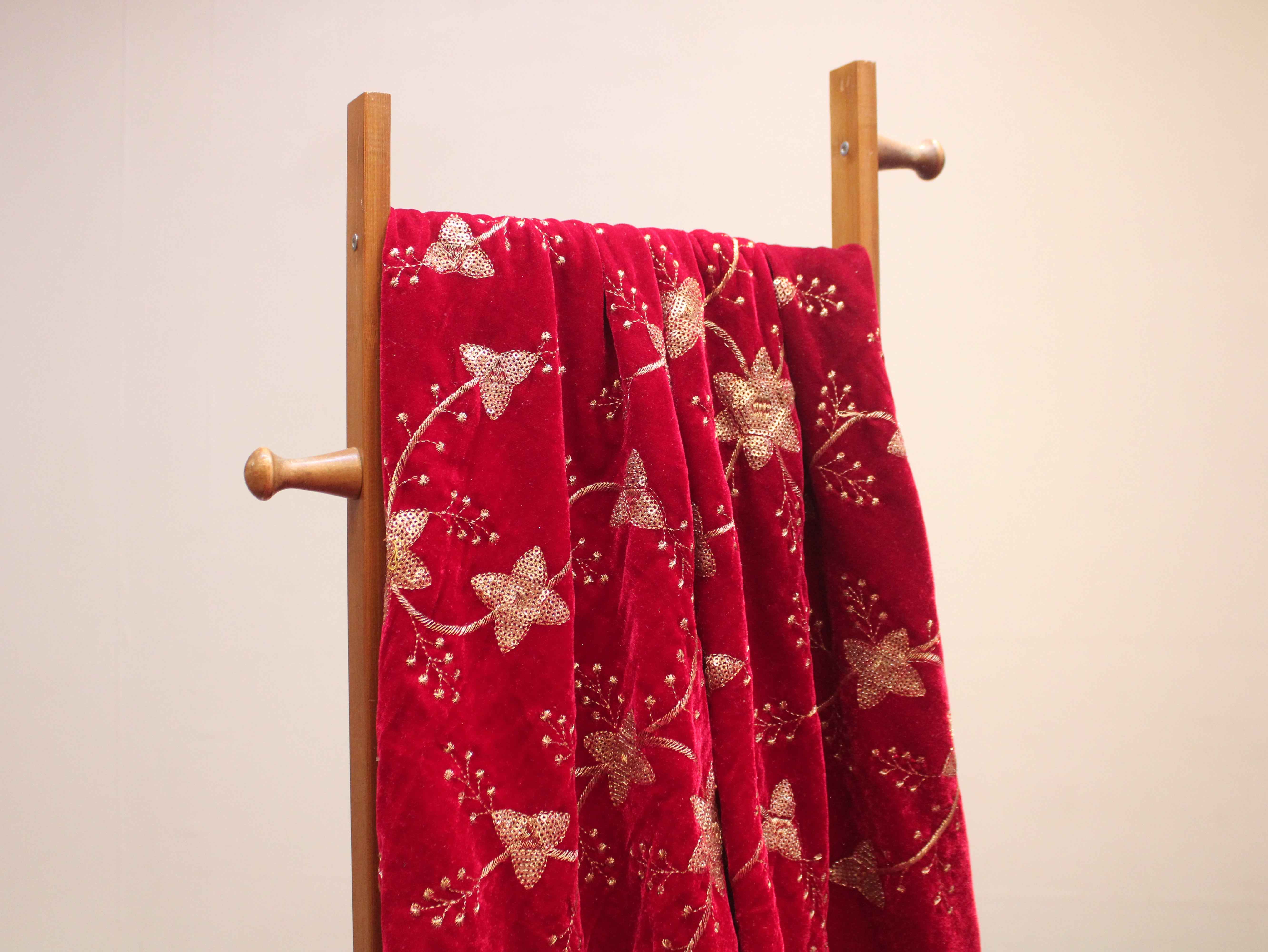 Premium Micro Velvet Floral Zari & Sequin Jaal Work Fabric