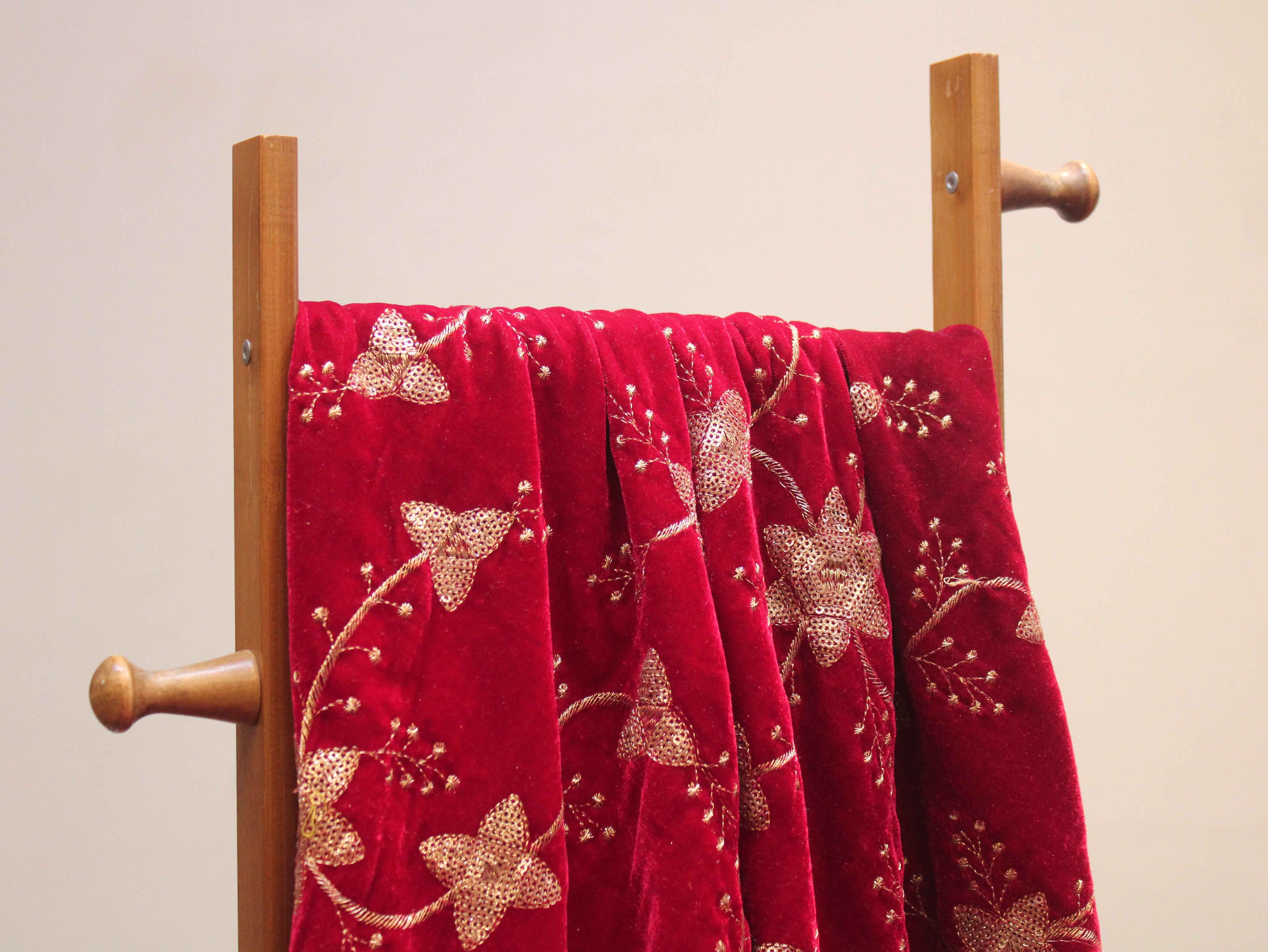 Premium Micro Velvet Floral Zari & Sequin Jaal Work Fabric