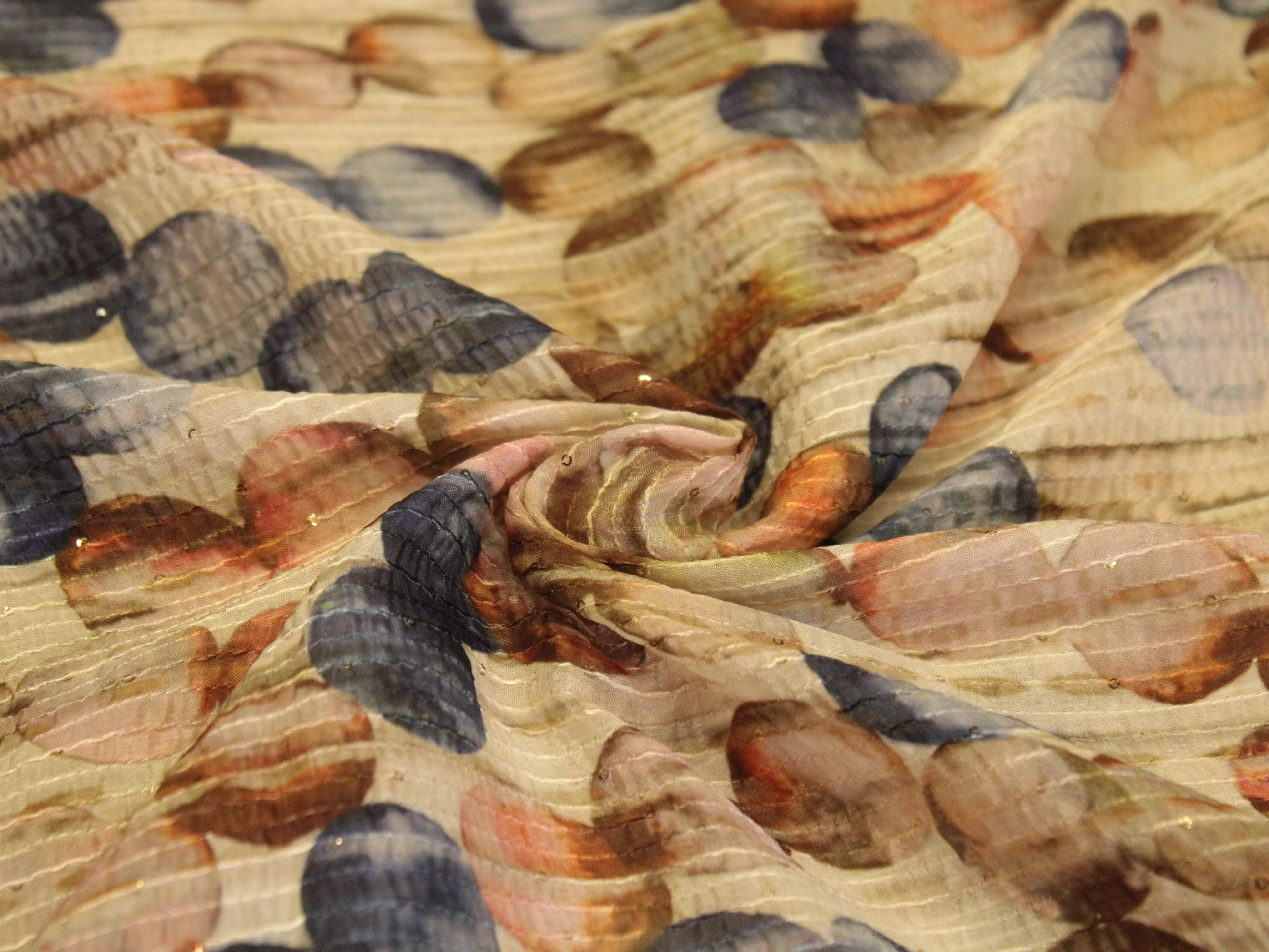 Digital Printed Chinon Fabric with Light Sequin Work