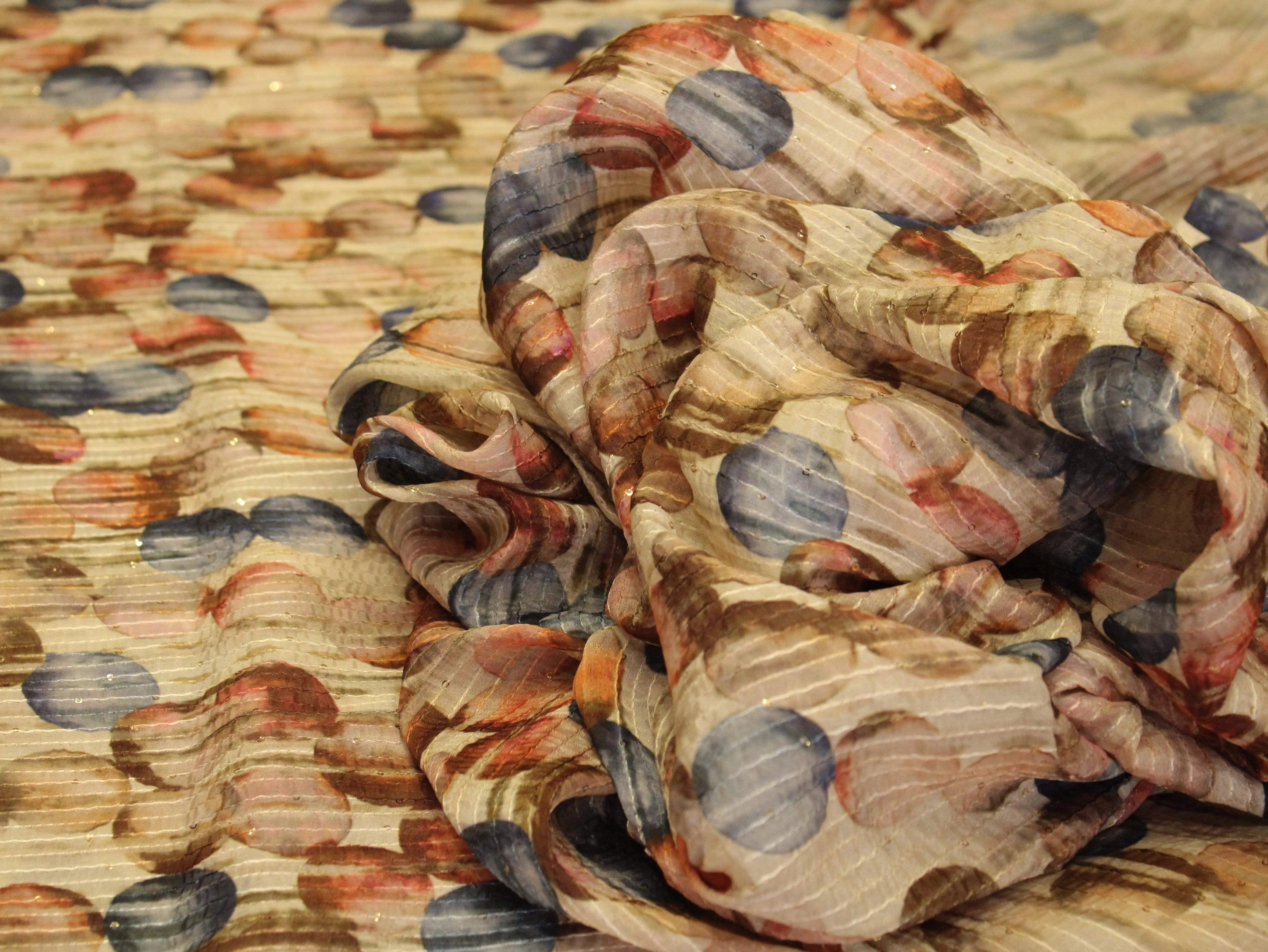 Digital Printed Chinon Fabric with Light Sequin Work