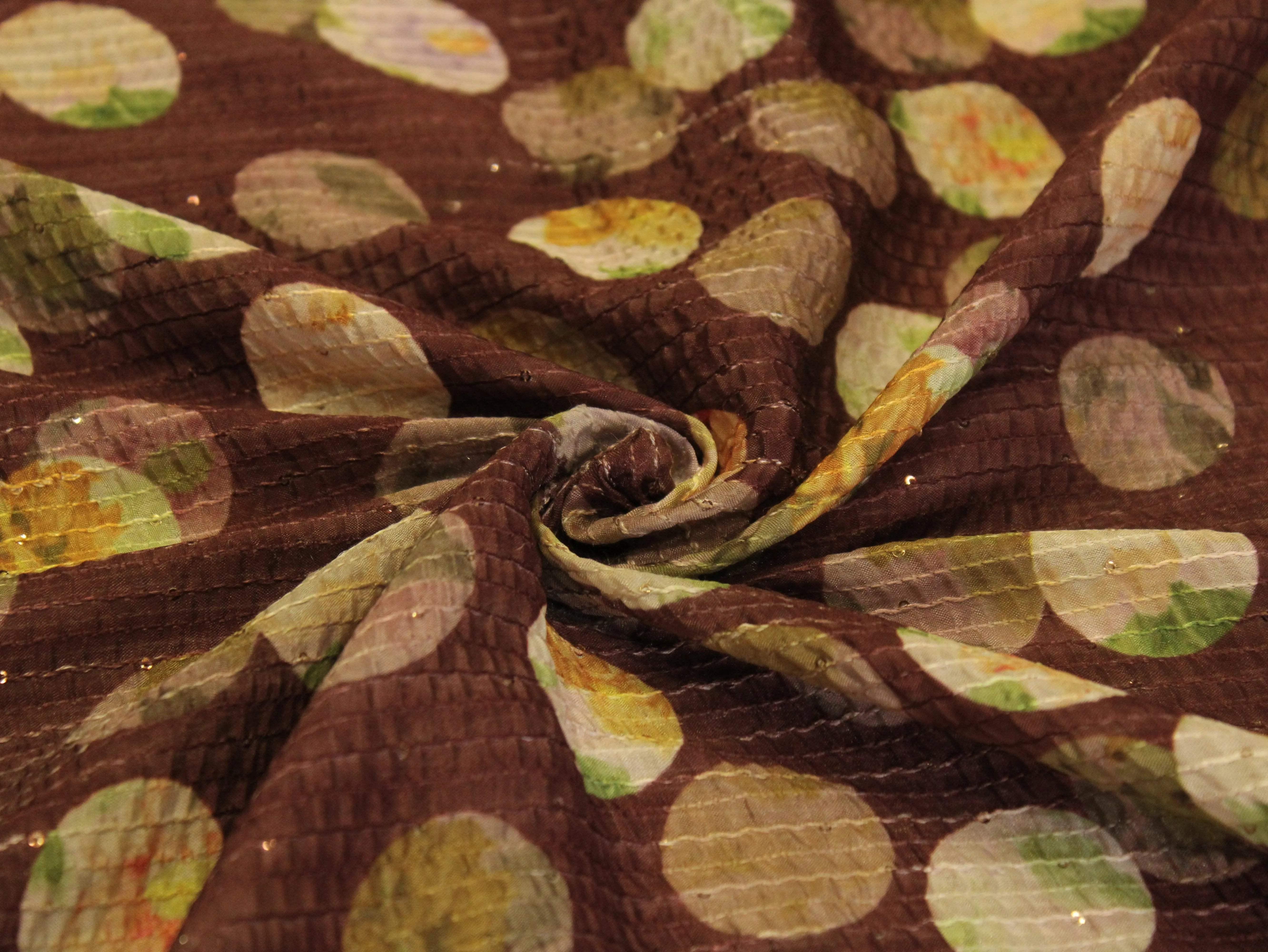 Digital Printed Chinon Fabric with Light Sequin Work
