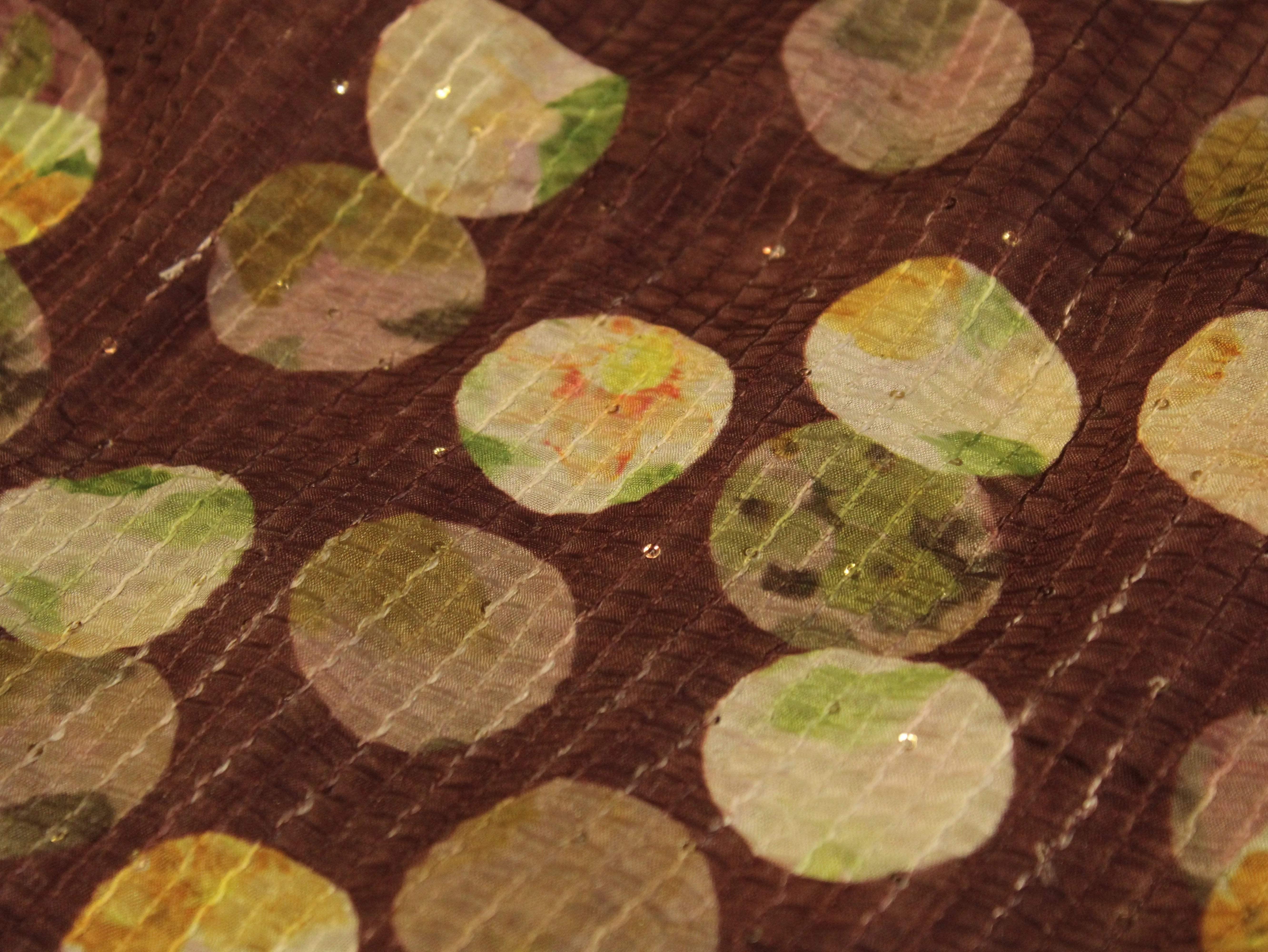 Digital Printed Chinon Fabric with Light Sequin Work