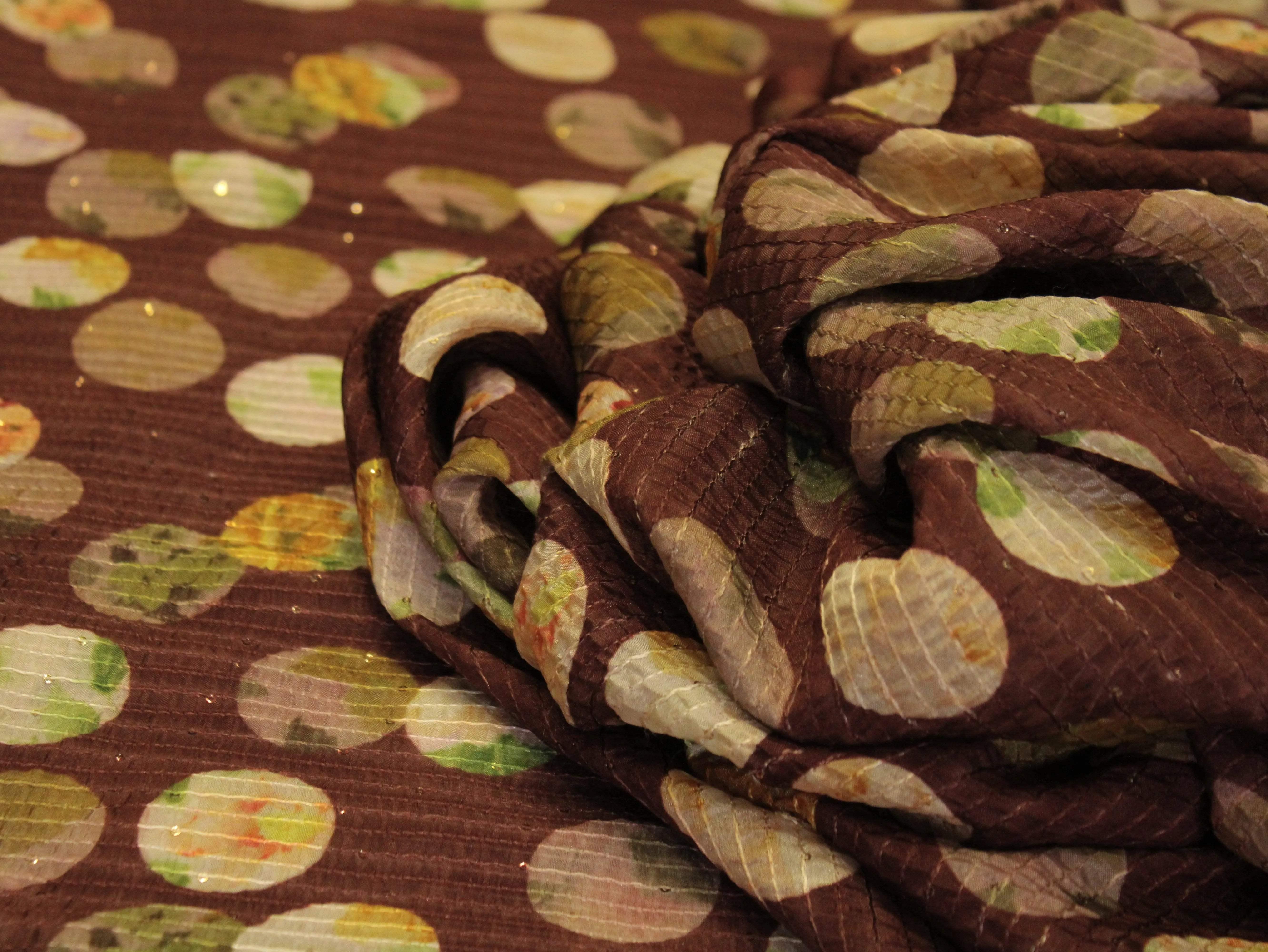 Digital Printed Chinon Fabric with Light Sequin Work