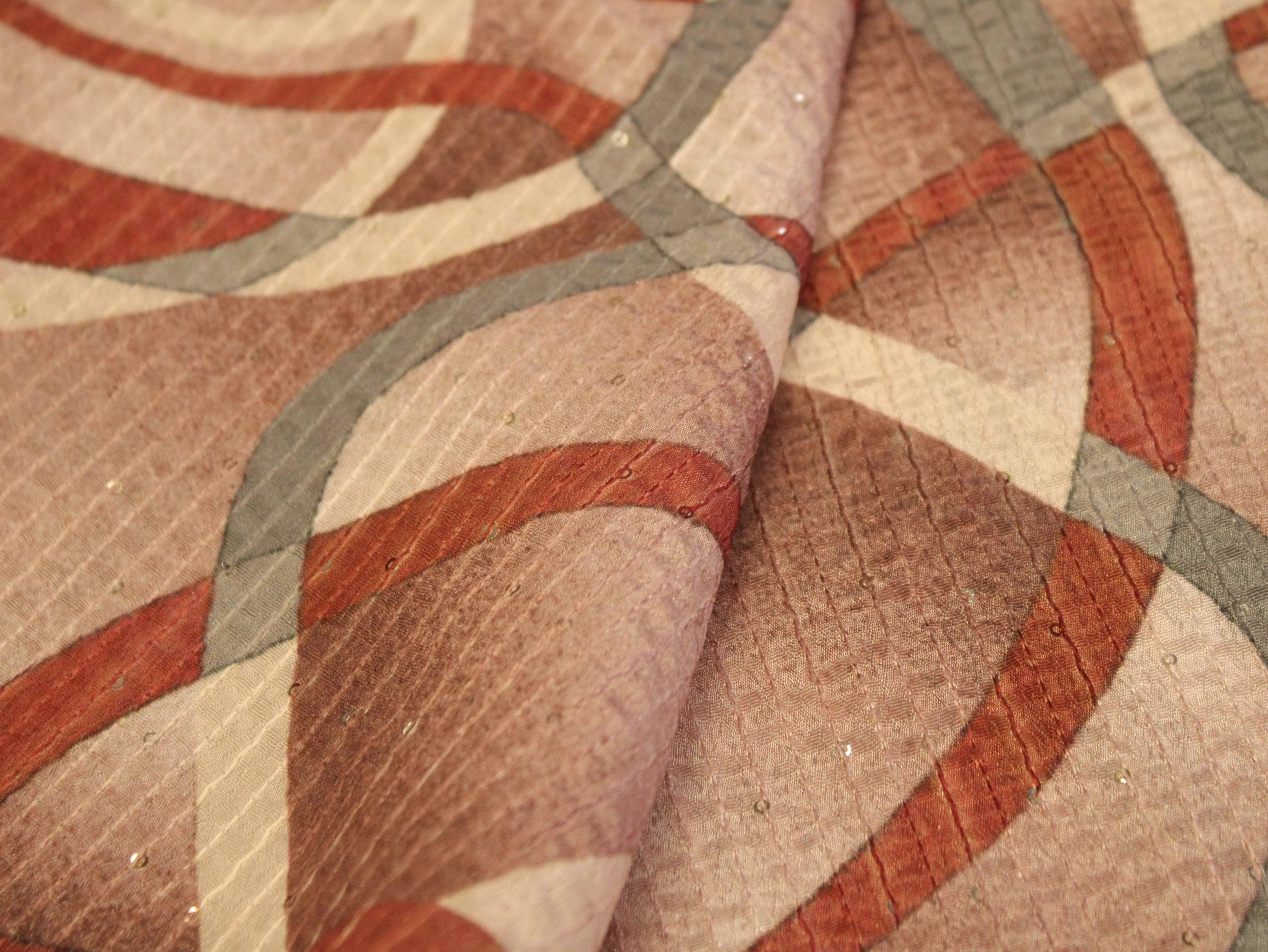Digital Printed Chinon Fabric with Light Sequin Work