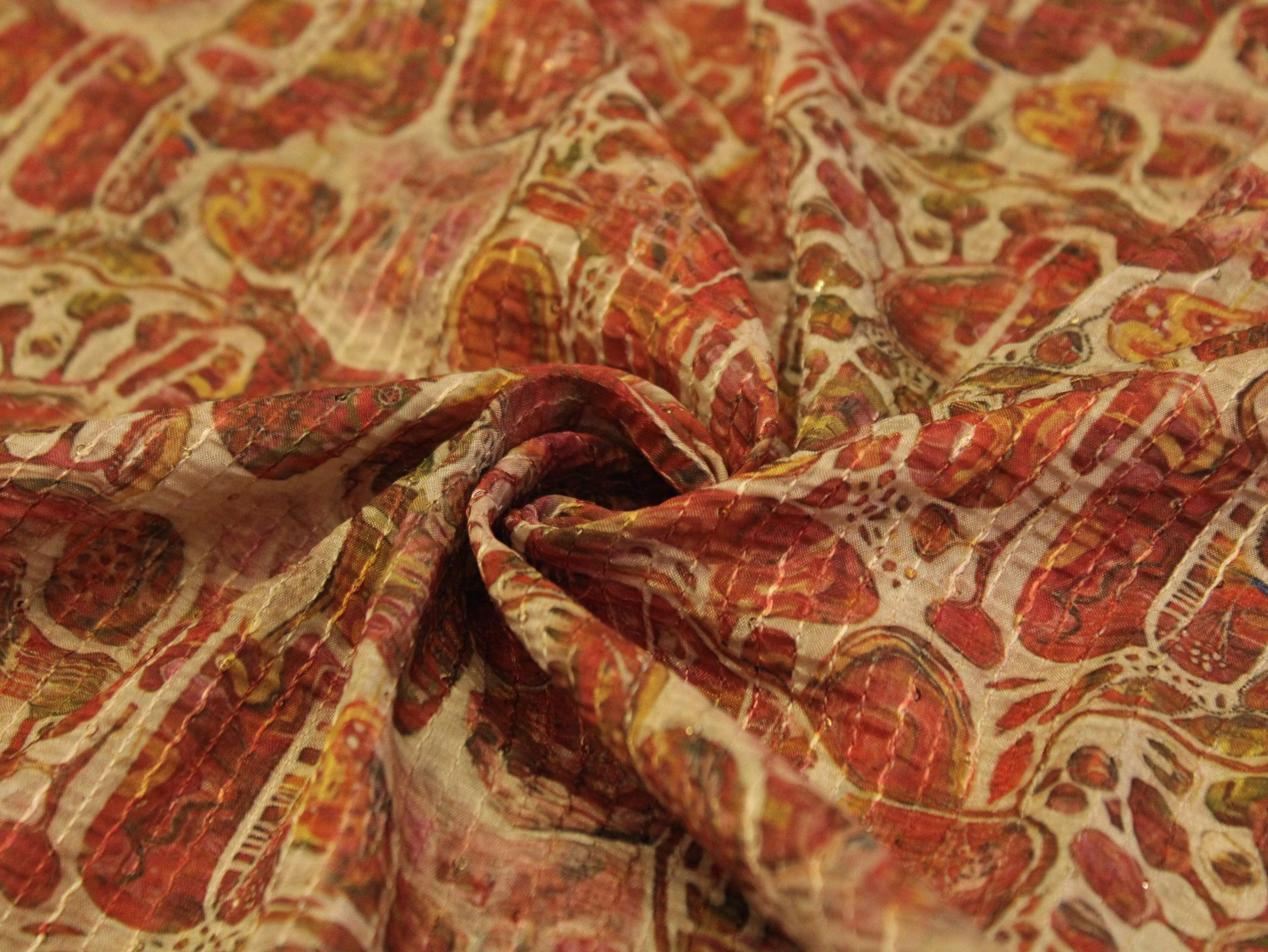 Digital Printed Chinon Fabric with Light Sequin Work