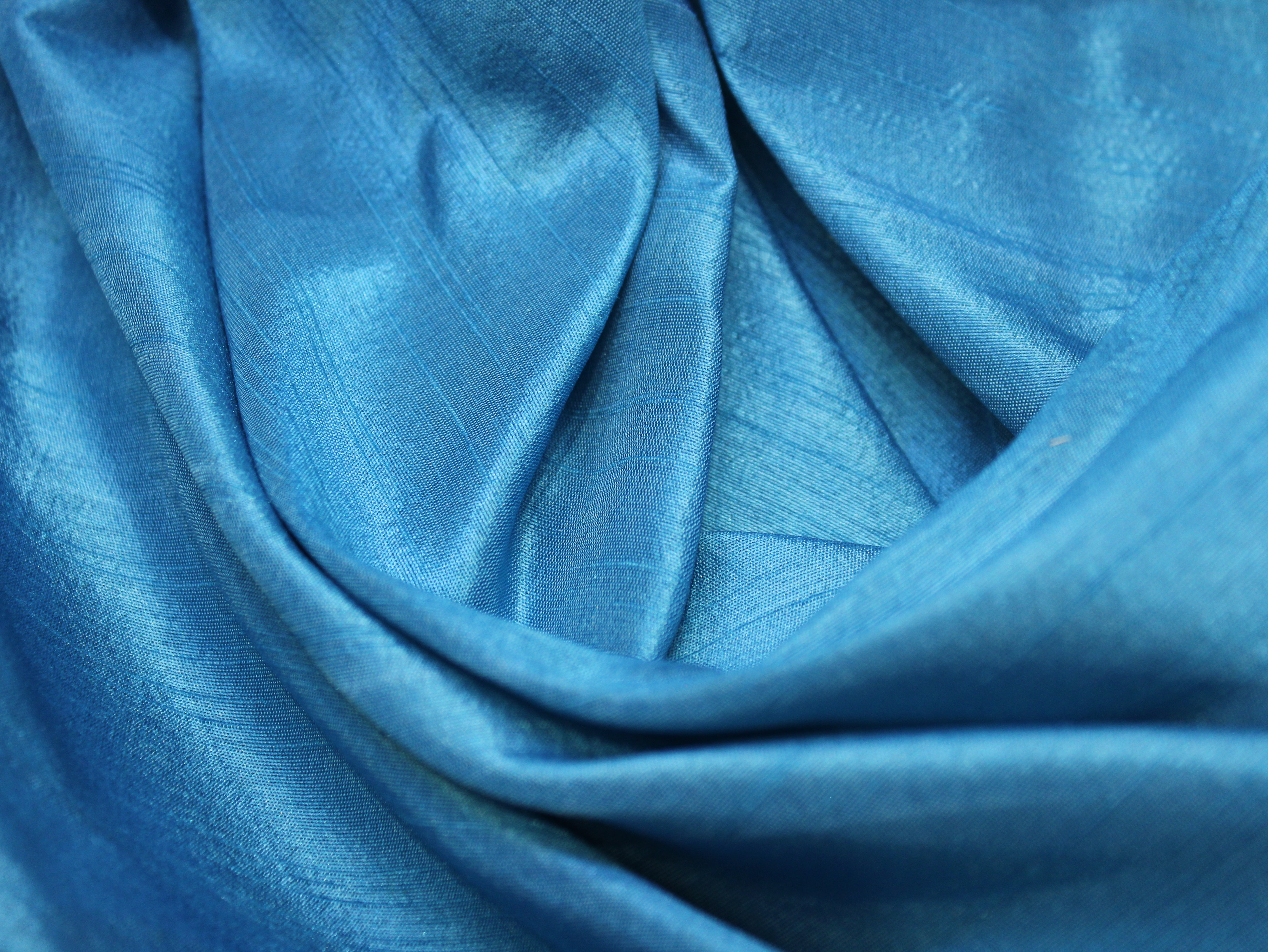 Plain Dyed Raw/Dupion Silk Fabric - Firozi