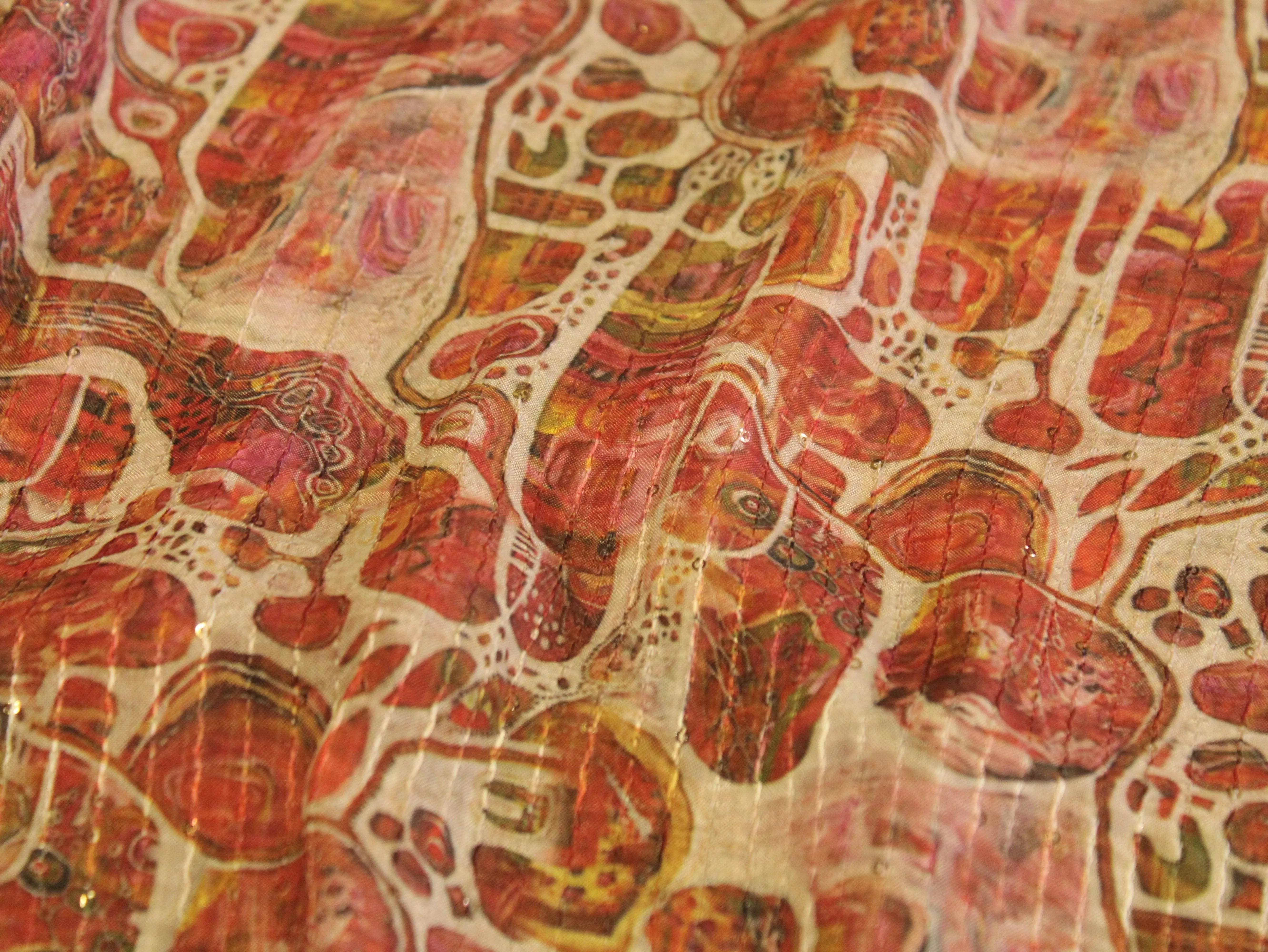 Digital Printed Chinon Fabric with Light Sequin Work