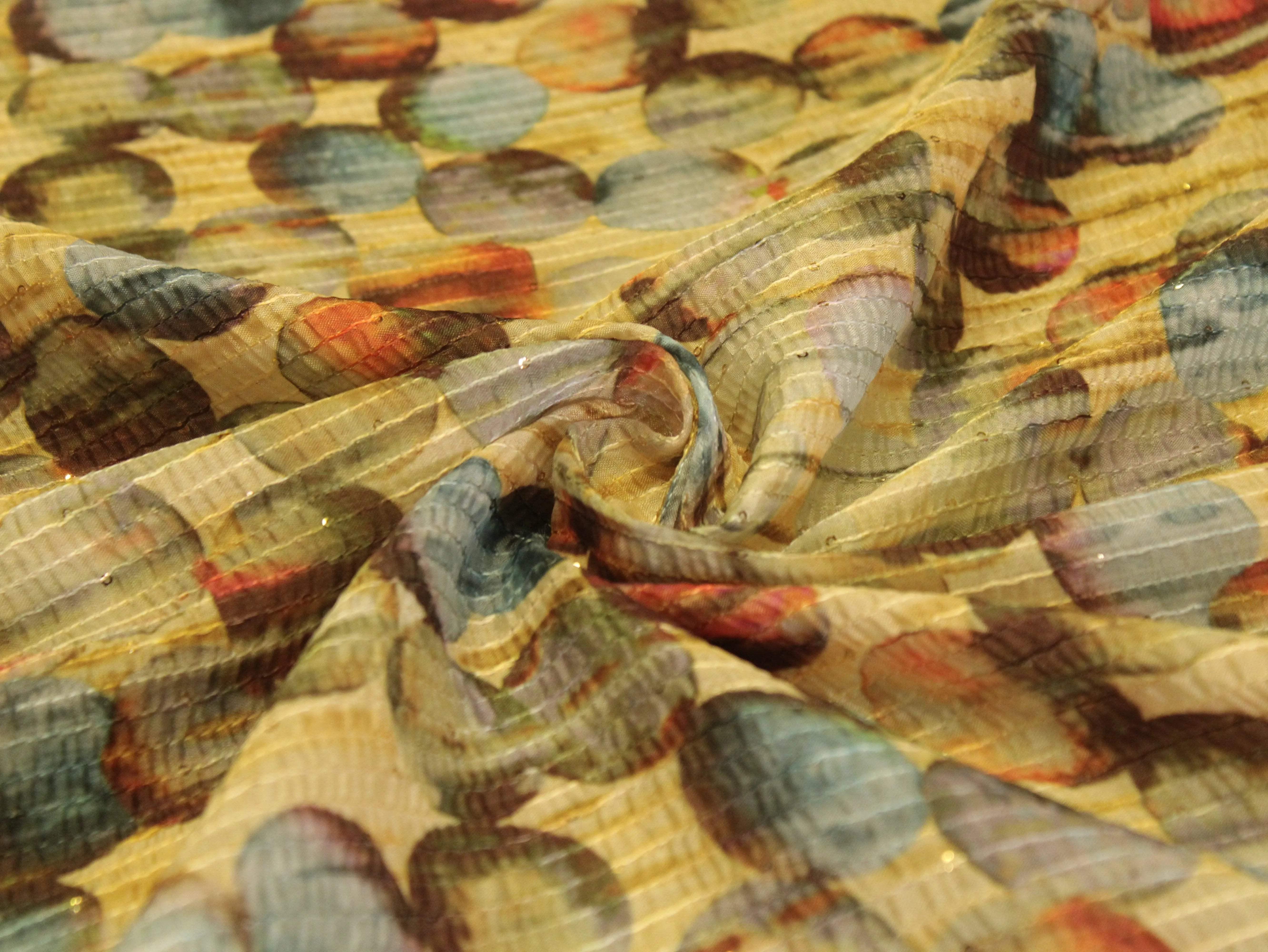 Digital Printed Chinon Fabric with Light Sequin Work