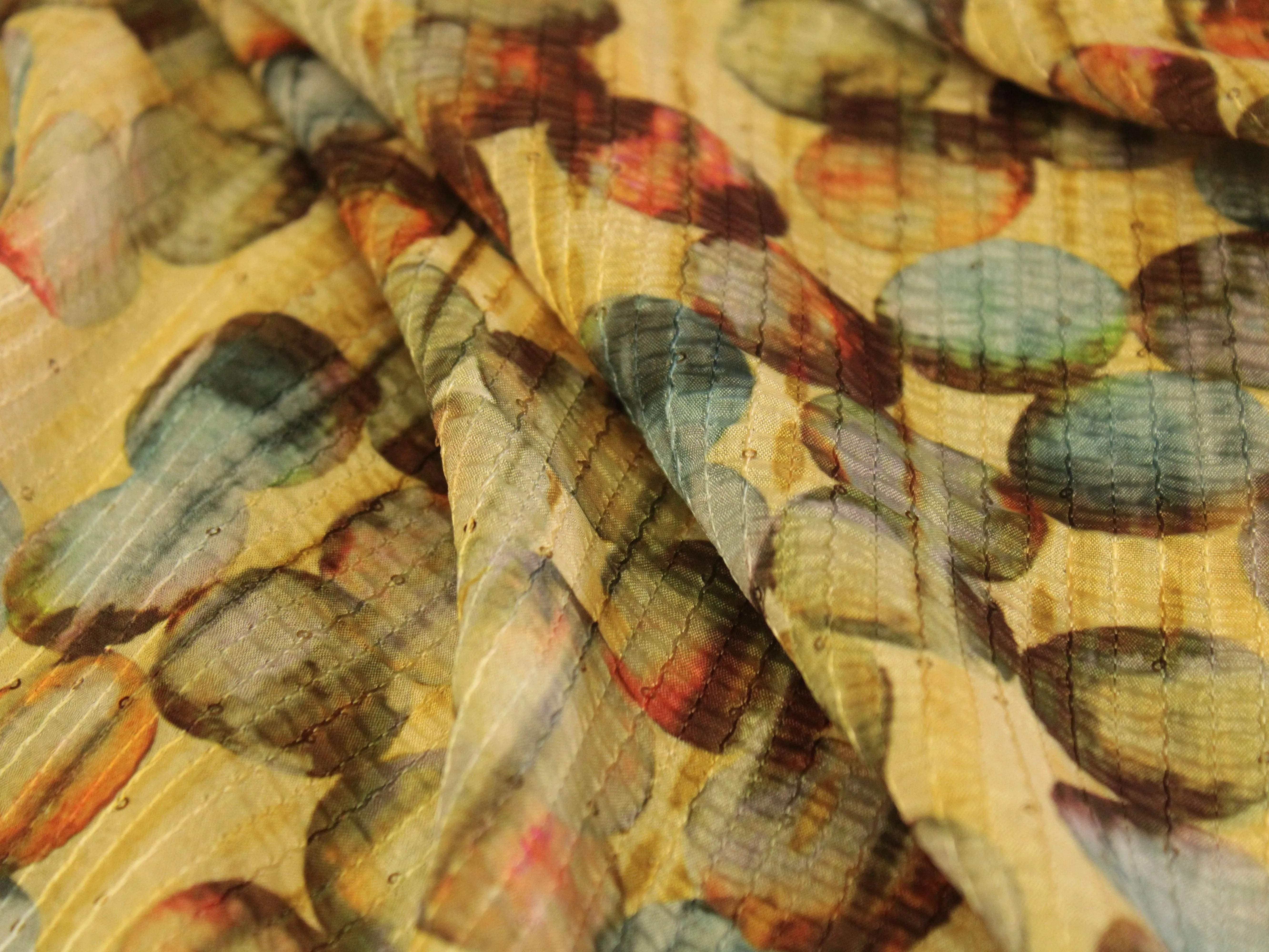 Digital Printed Chinon Fabric with Light Sequin Work