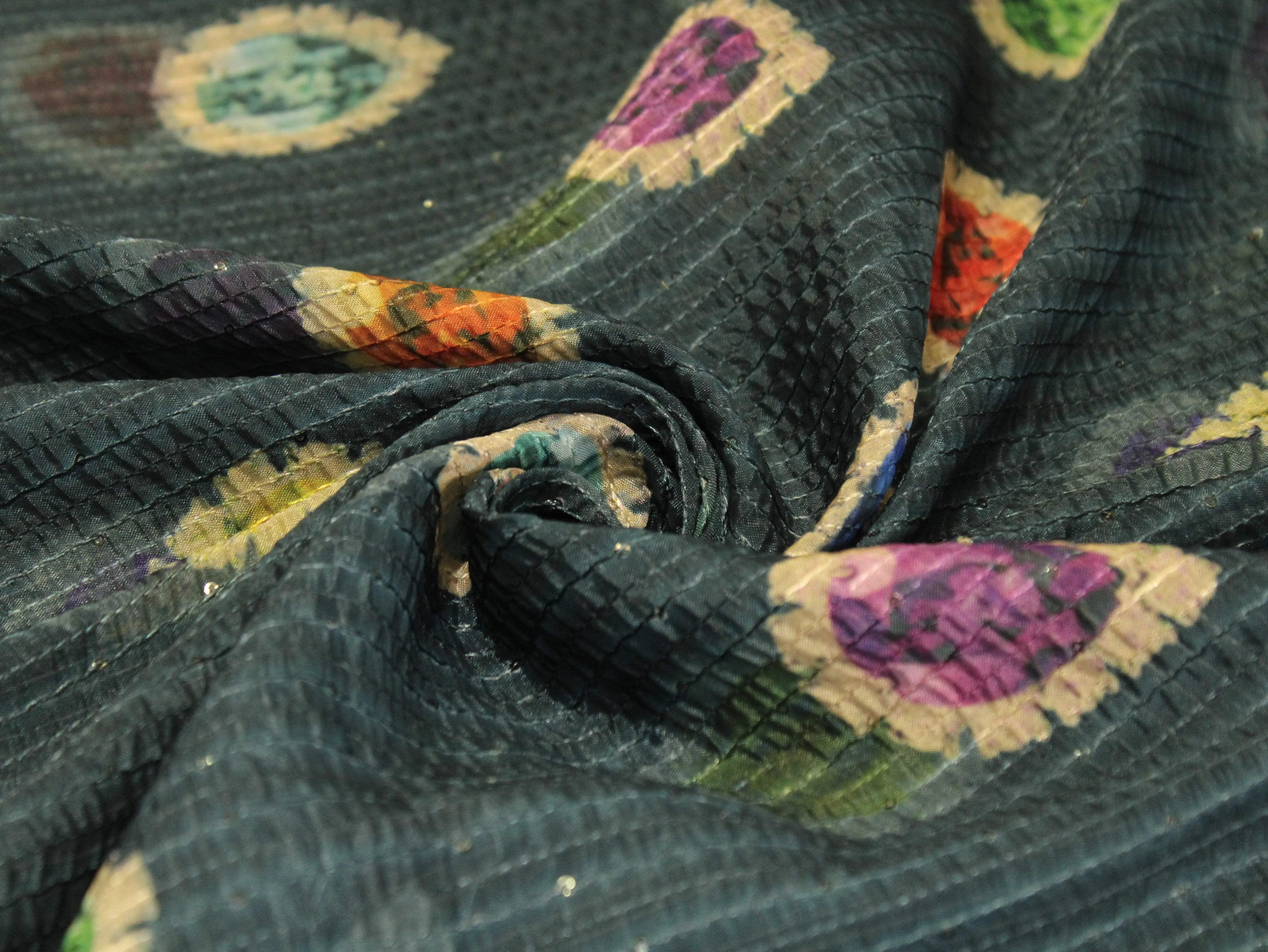 Digital Printed Chinon Fabric with Light Sequin Work