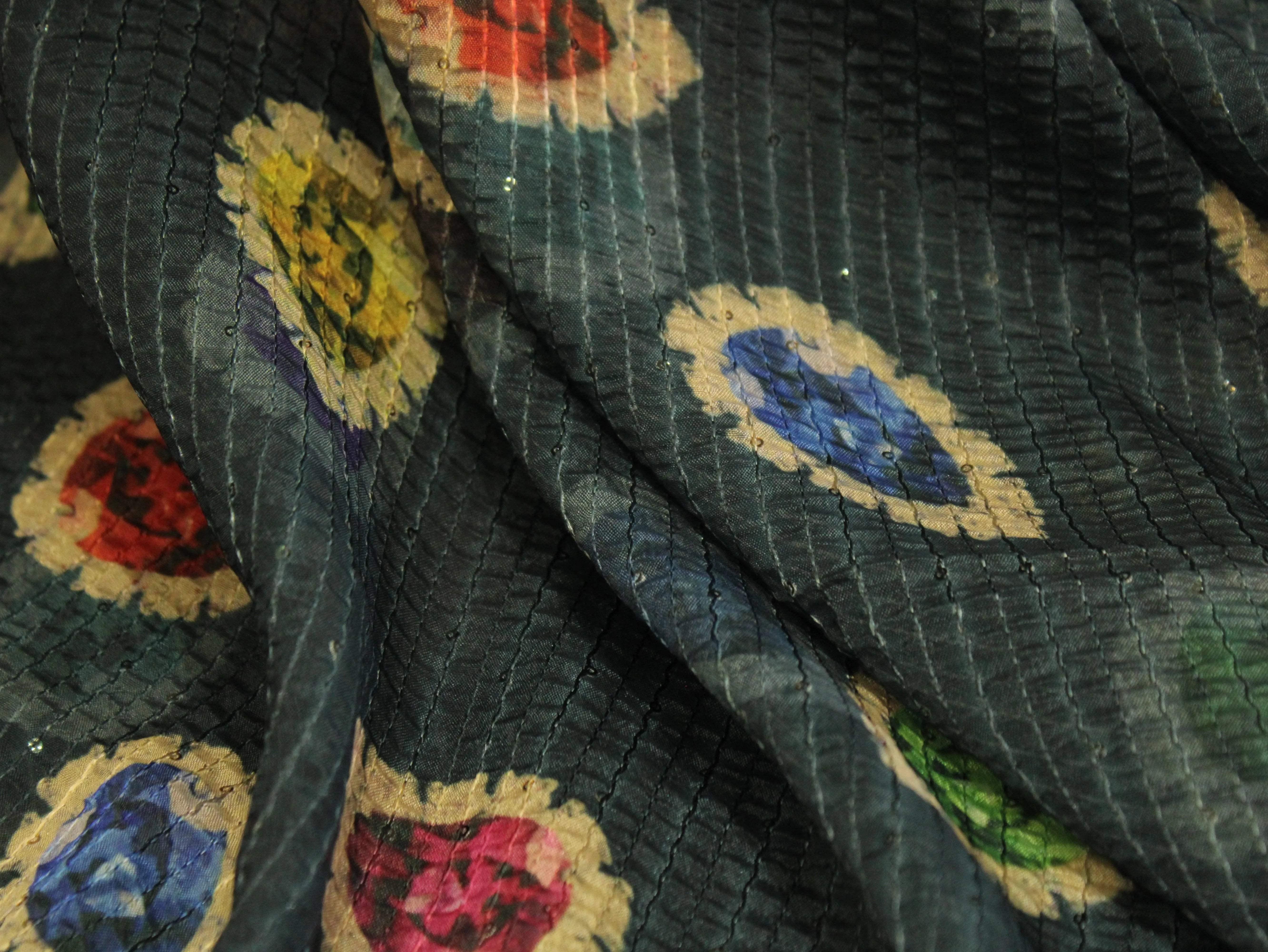 Digital Printed Chinon Fabric with Light Sequin Work
