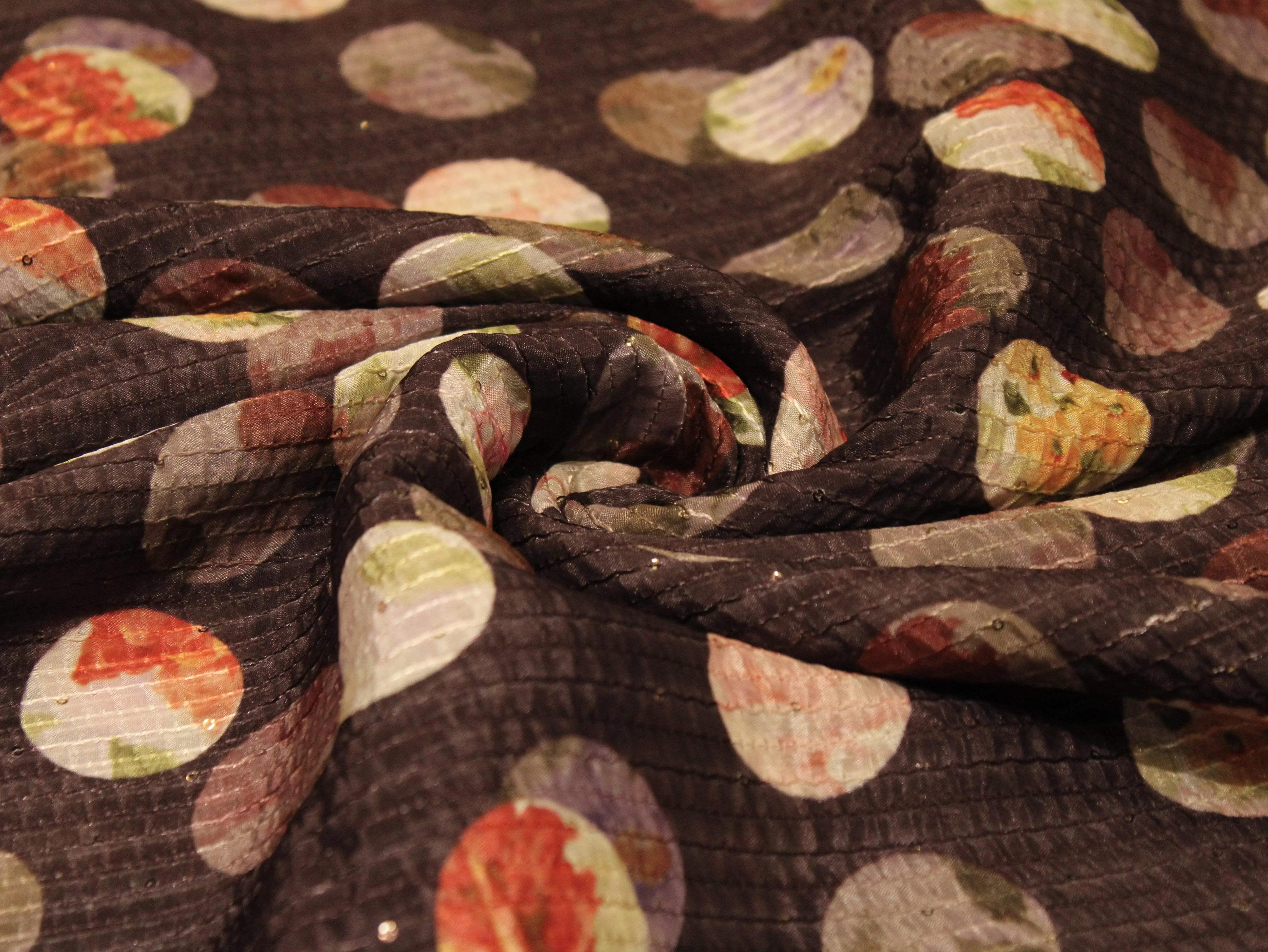 Digital Printed Chinon Fabric with Light Sequin Work