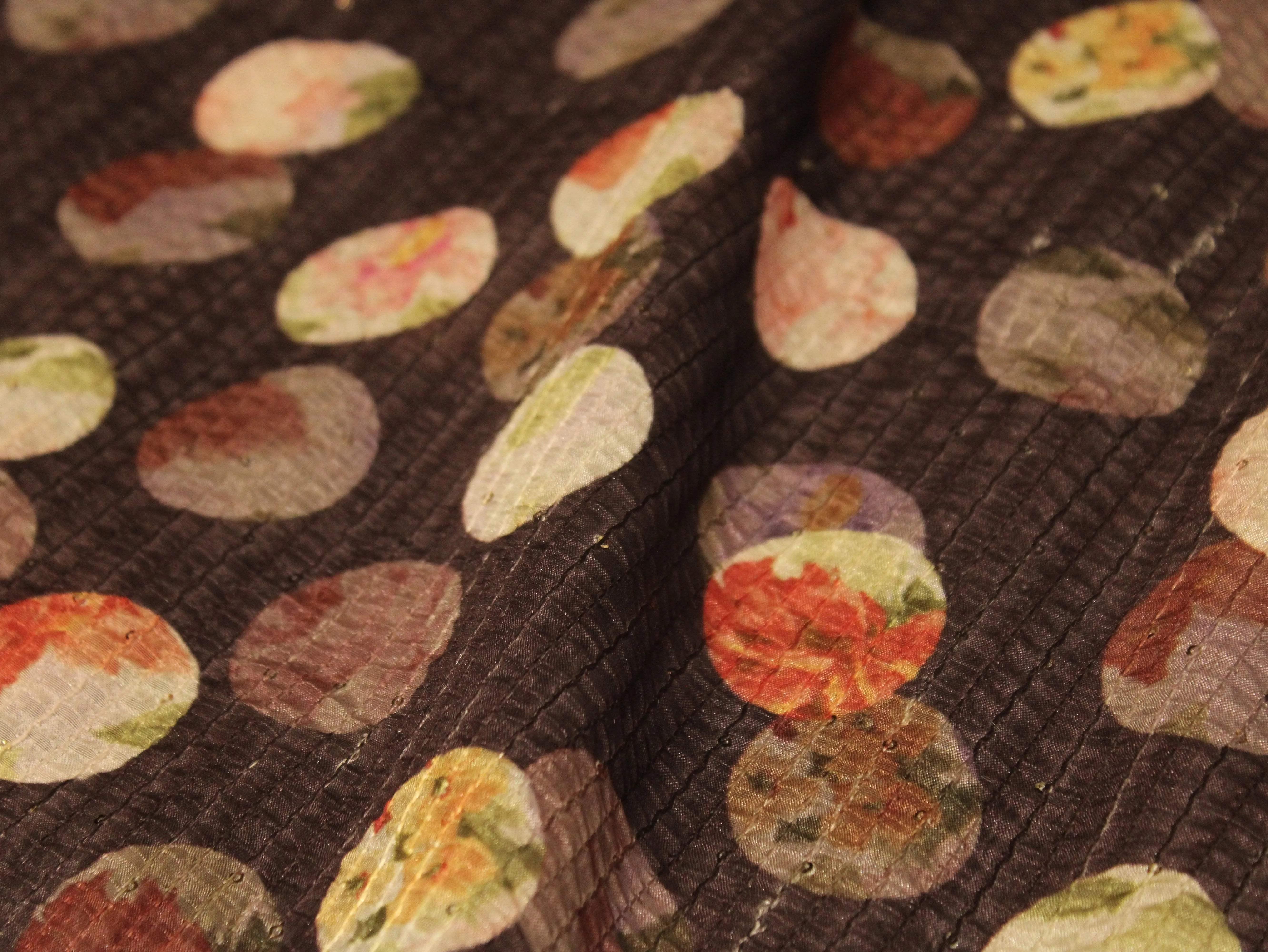 Digital Printed Chinon Fabric with Light Sequin Work