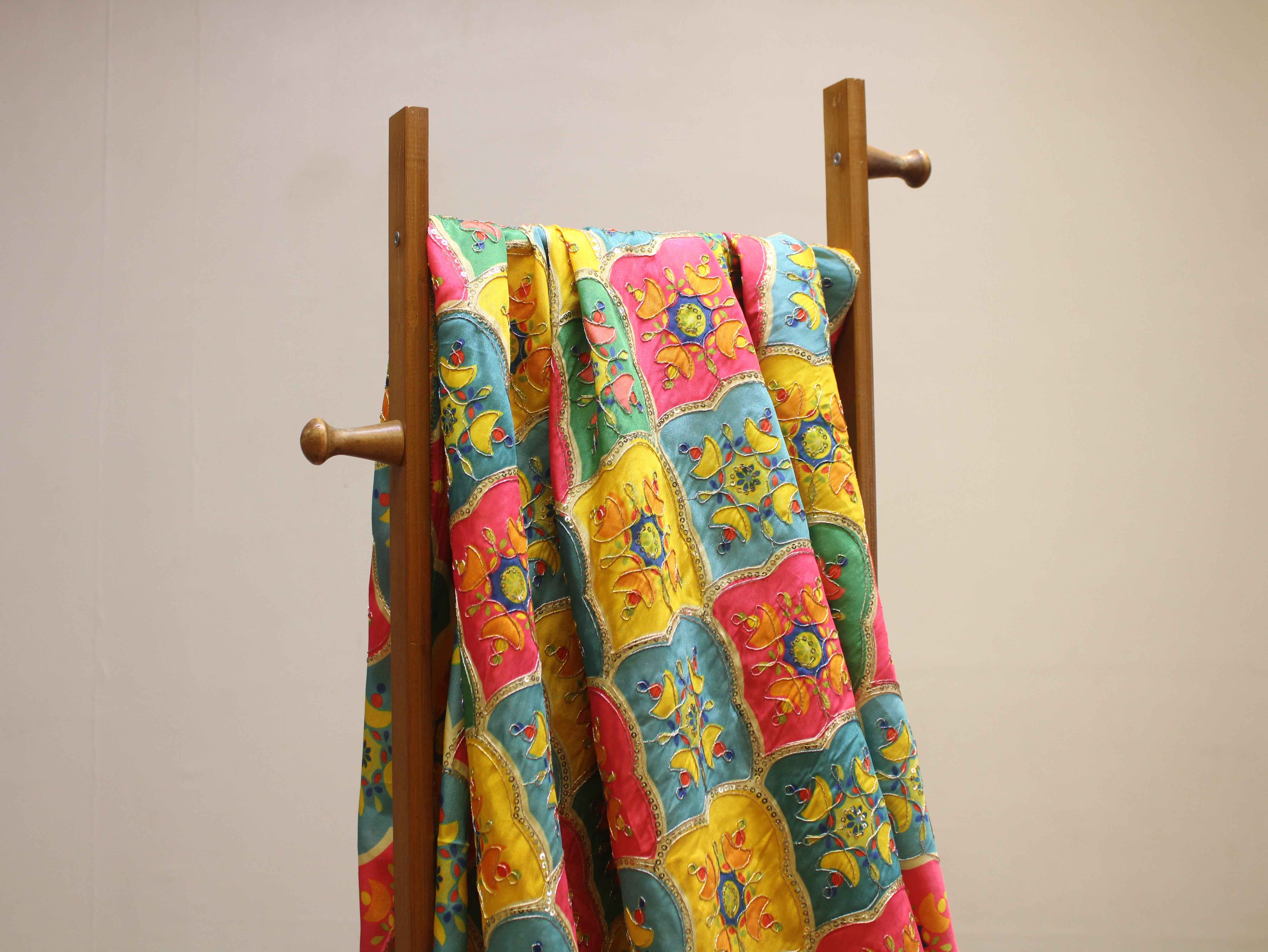 Premium Poly Crepe Position Print Work Fabric